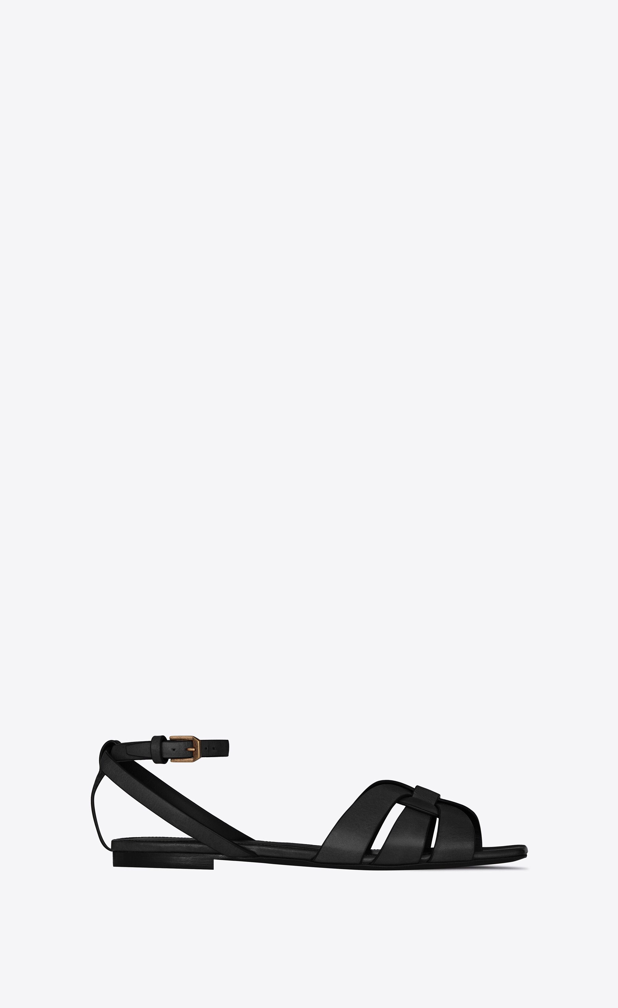 Saint Laurent Paris o1s1wg111224 Tribute Flat Sandals in Smooth Leather in Black Size US 8 / IT 38 - 1 Thumbnail