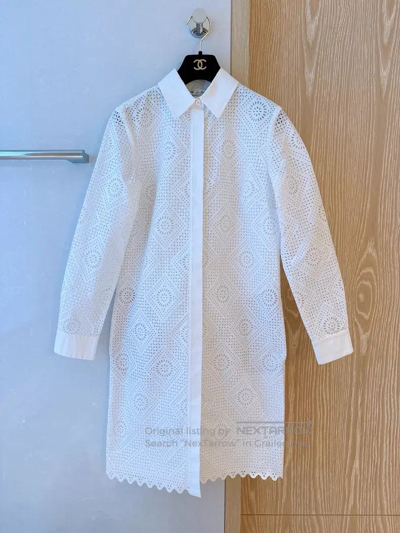 Loro Piana Loro Piana White Openwork Shirt Dress Size XS / US 0-2 / IT 36-38 - 1 Thumbnail