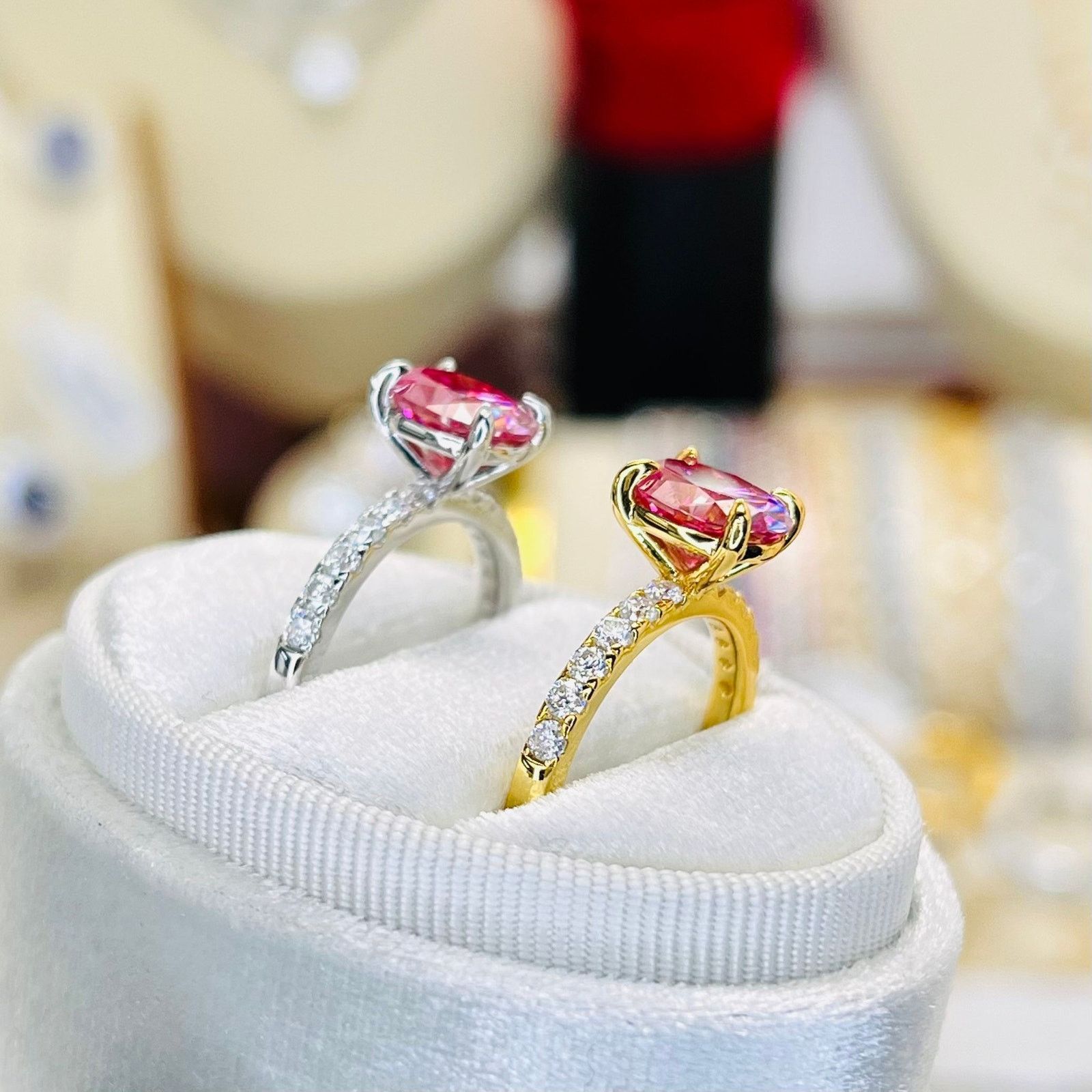 Other 2.36ctw Pink Oval Moissanite Pavé Wedding Ring Size ONE SIZE - 2 Thumbnail