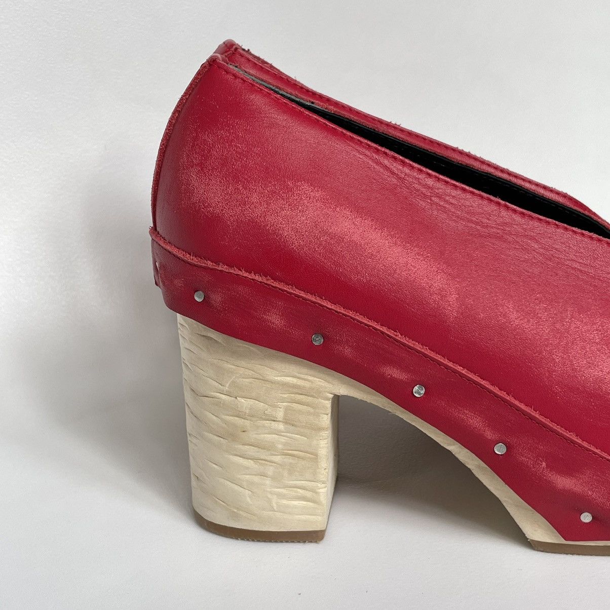 Comme des Garcons Distressed Leather Heeled Clogs Size US 7.5 / IT 37.5 - 2 Thumbnail