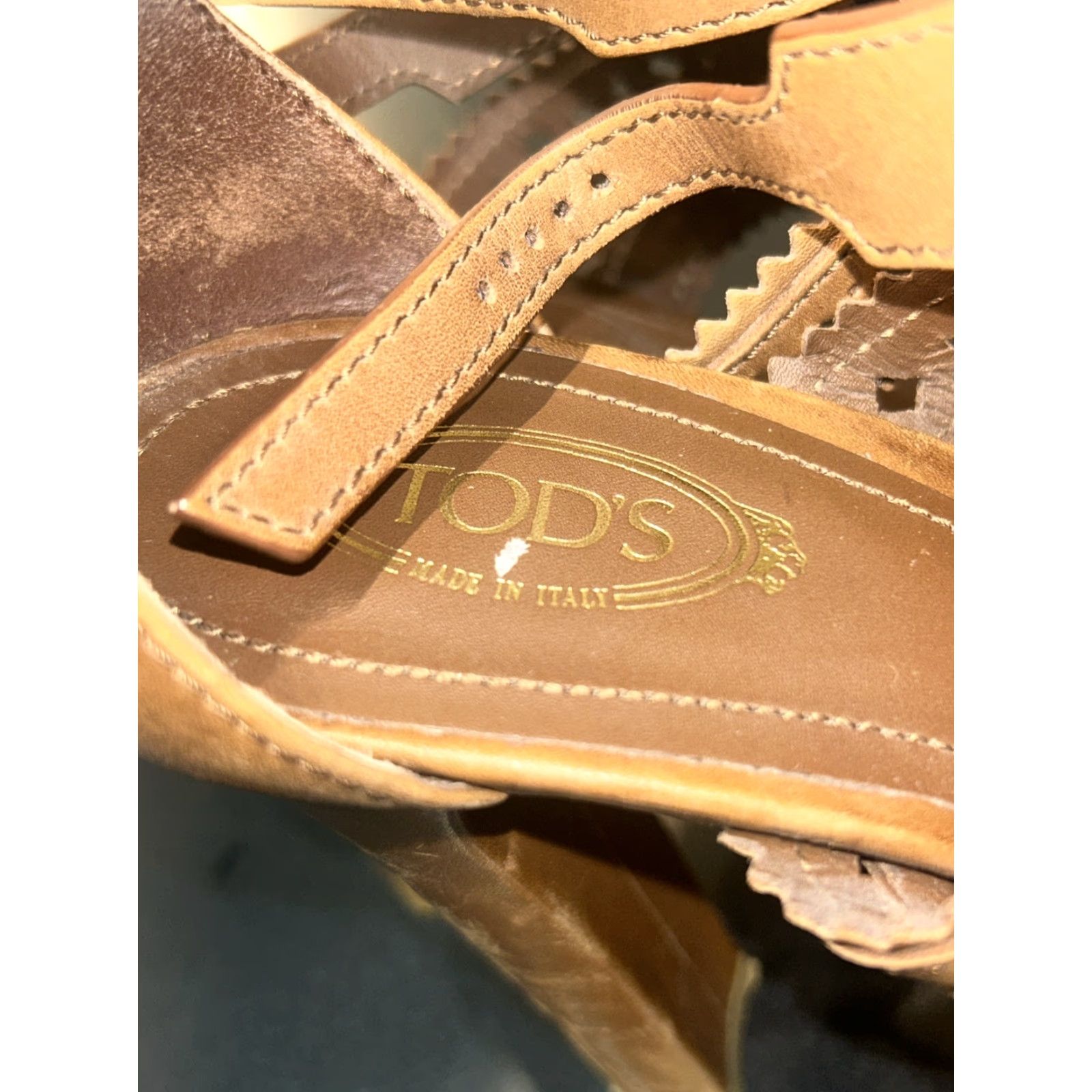 Vintage Tod's Women Sandal Gladiator Laser Cut Platform 12 Natural Brown Leather Beige US 9 38 39 - Womens Shoes Size US 9 / IT 39 - 6 Thumbnail