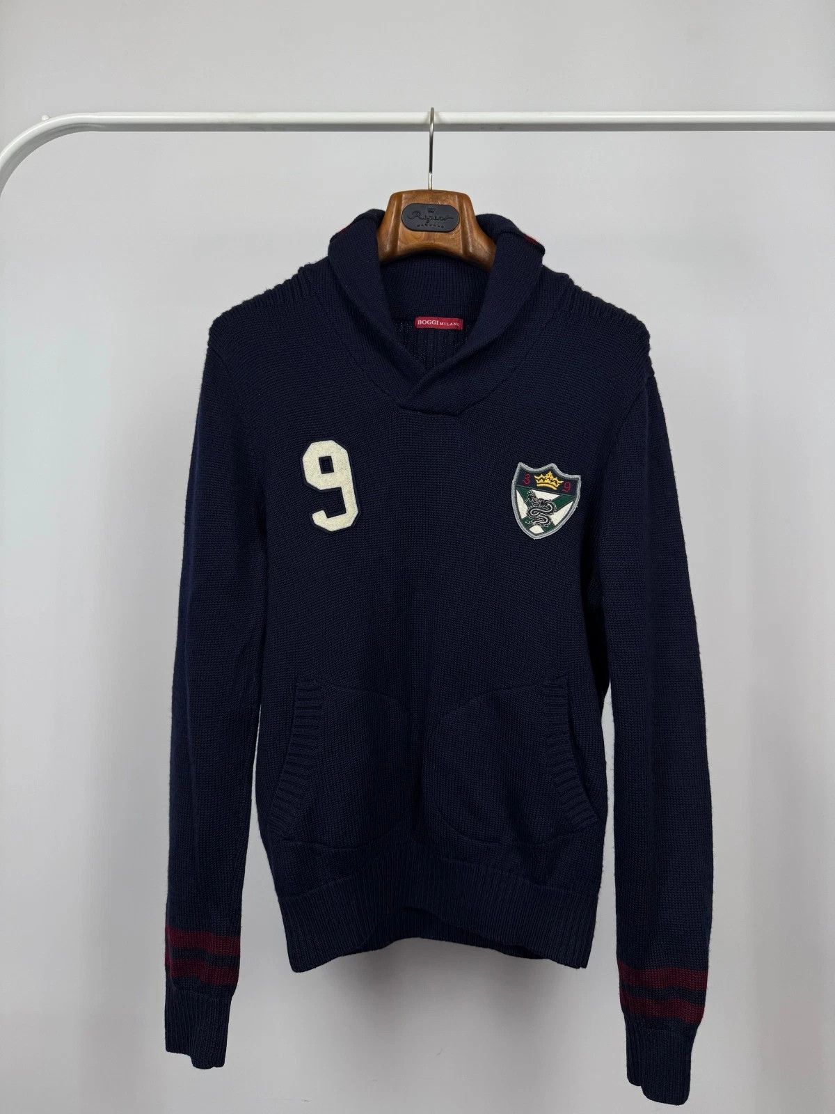 Boggi Boggi Milano Men's Navy Blue Knit High Neck Wool Sweater Size US S / EU 44-46 / 1 - 1 Thumbnail