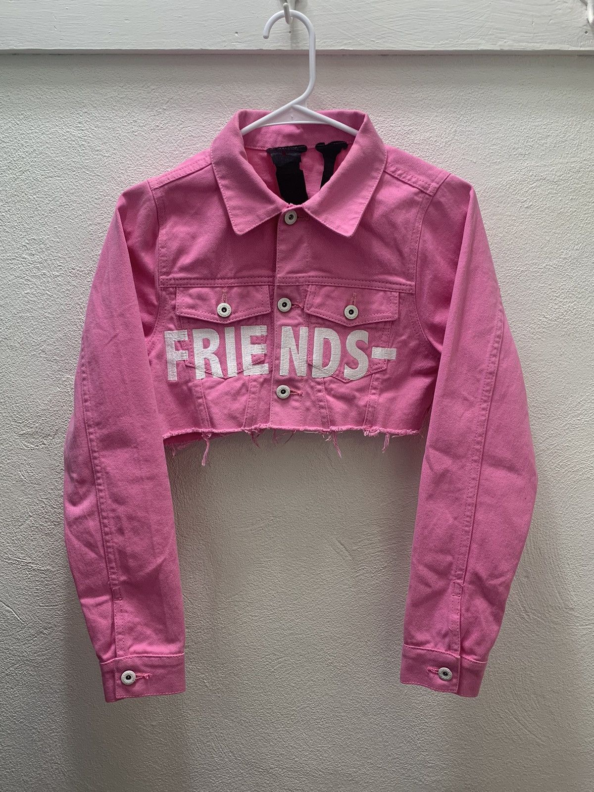 image of Vlone Friends Pink Cropped Denim Jacket, Men's (Size Small)