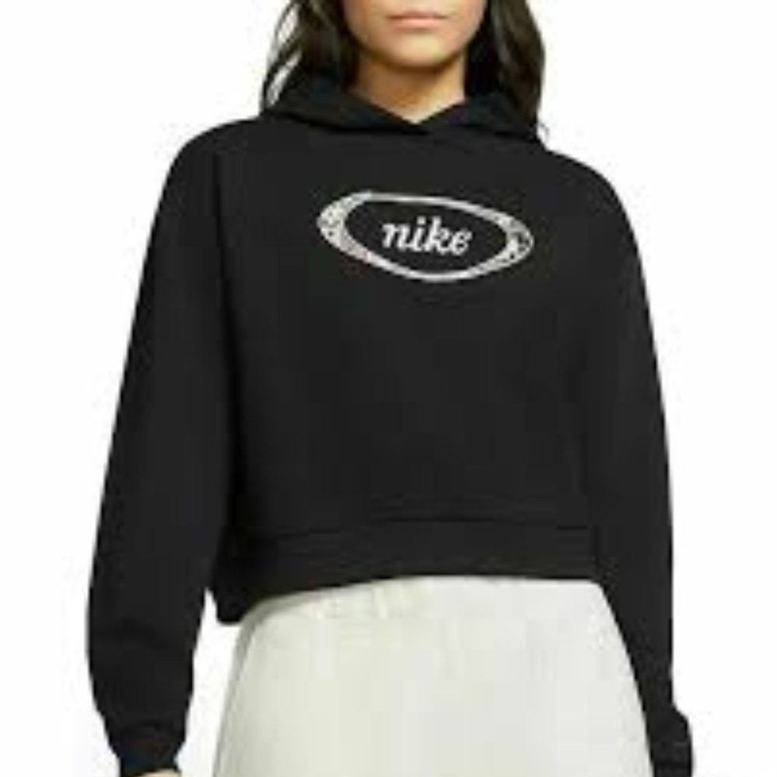 Nike Nike Womens Cropped Pullover Hoodie Black Oval Script Logo Size XS / US 0-2 / IT 36-38 - 7 Thumbnail