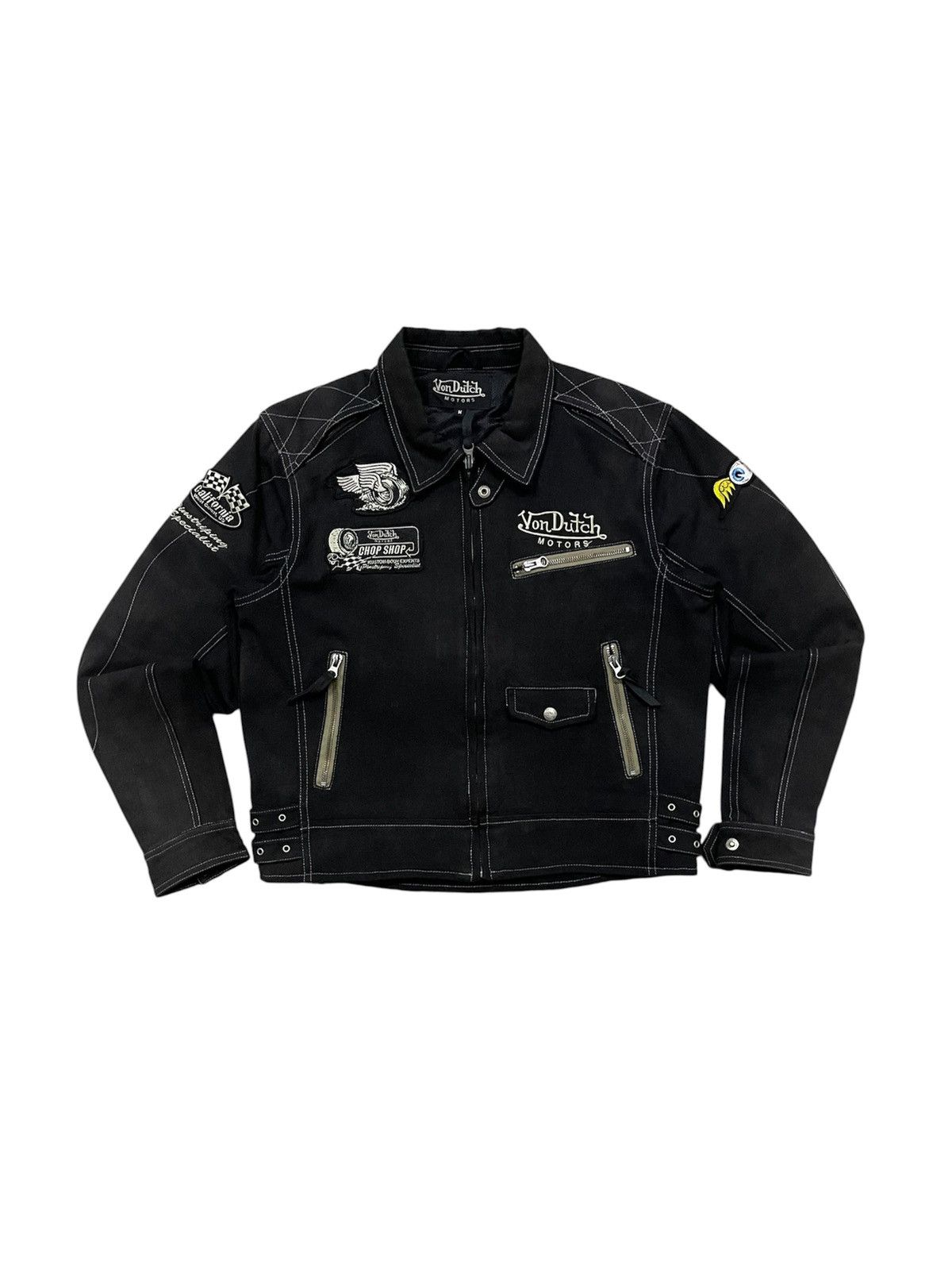 Von Dutch 2000s VON DUTCH MOTORS COTTON BIKER JACKETFADED JACKET Size US M / EU 48-50 / 2 - 2 Thumbnail