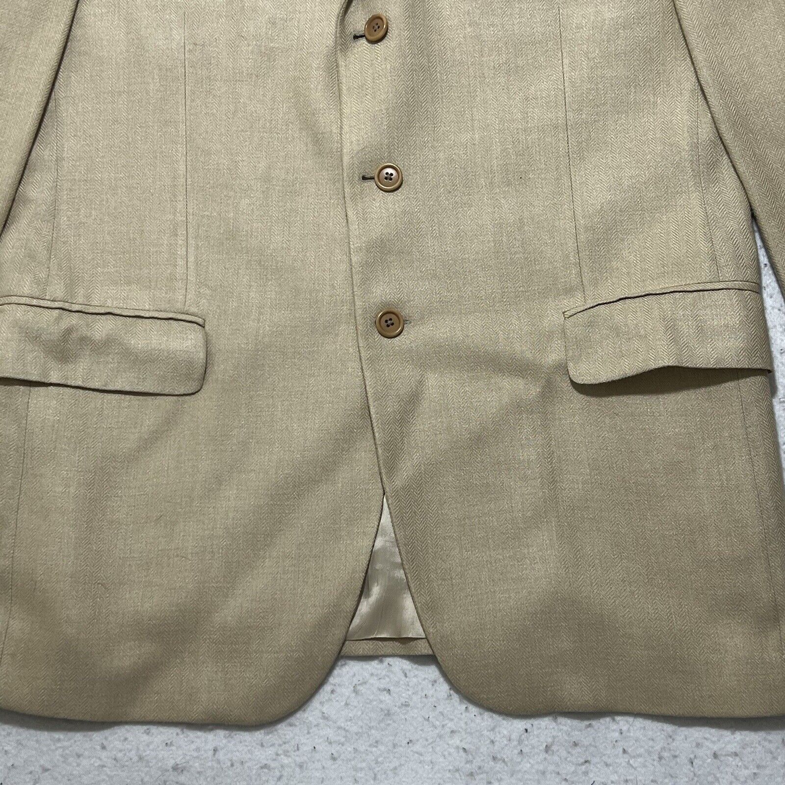 Zanieri Zanieri Italy Silk Blend Suit Jacket Beige Herringbone Coat Size 42R - 3 Thumbnail