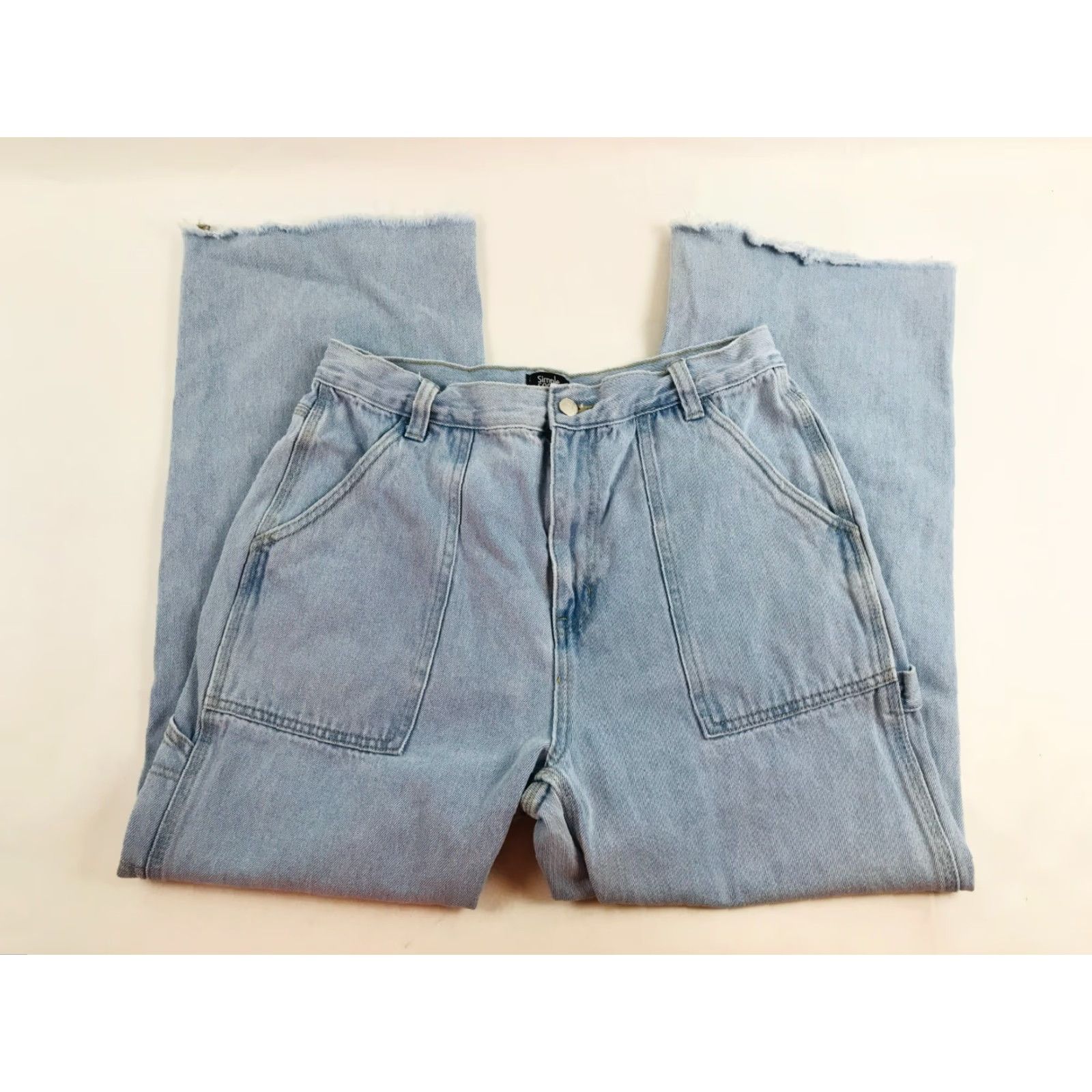 Vintage Simple Society Jeans Women 30x27.5 Blue Denim Cropped Raw Hem Carpenter Size 30" / US 8 / IT 44 - 2 Thumbnail