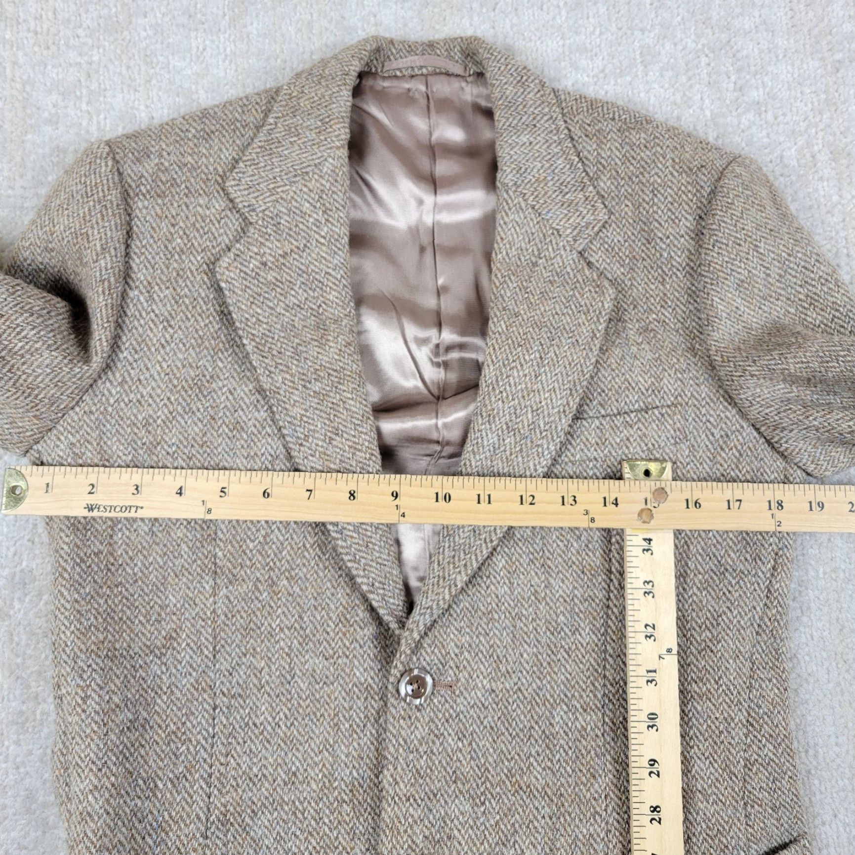 Harris Tweed VTG Harris Tweed Blazer Jacket Mens 38 Beige Herringbone Wool Lined 80s Vintage Classic Wedding Notch Single-Breasted Two-Button Size 38R - 4 Thumbnail
