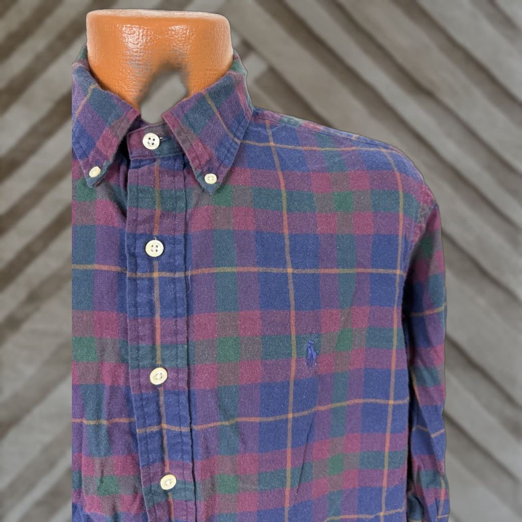 Ralph Lauren VINTAGE Ralph Lauren Shirt Men Large Navy Burgundy Plaid Brushed Twill Button Up Size US L / EU 52-54 / 3 - 1 Thumbnail