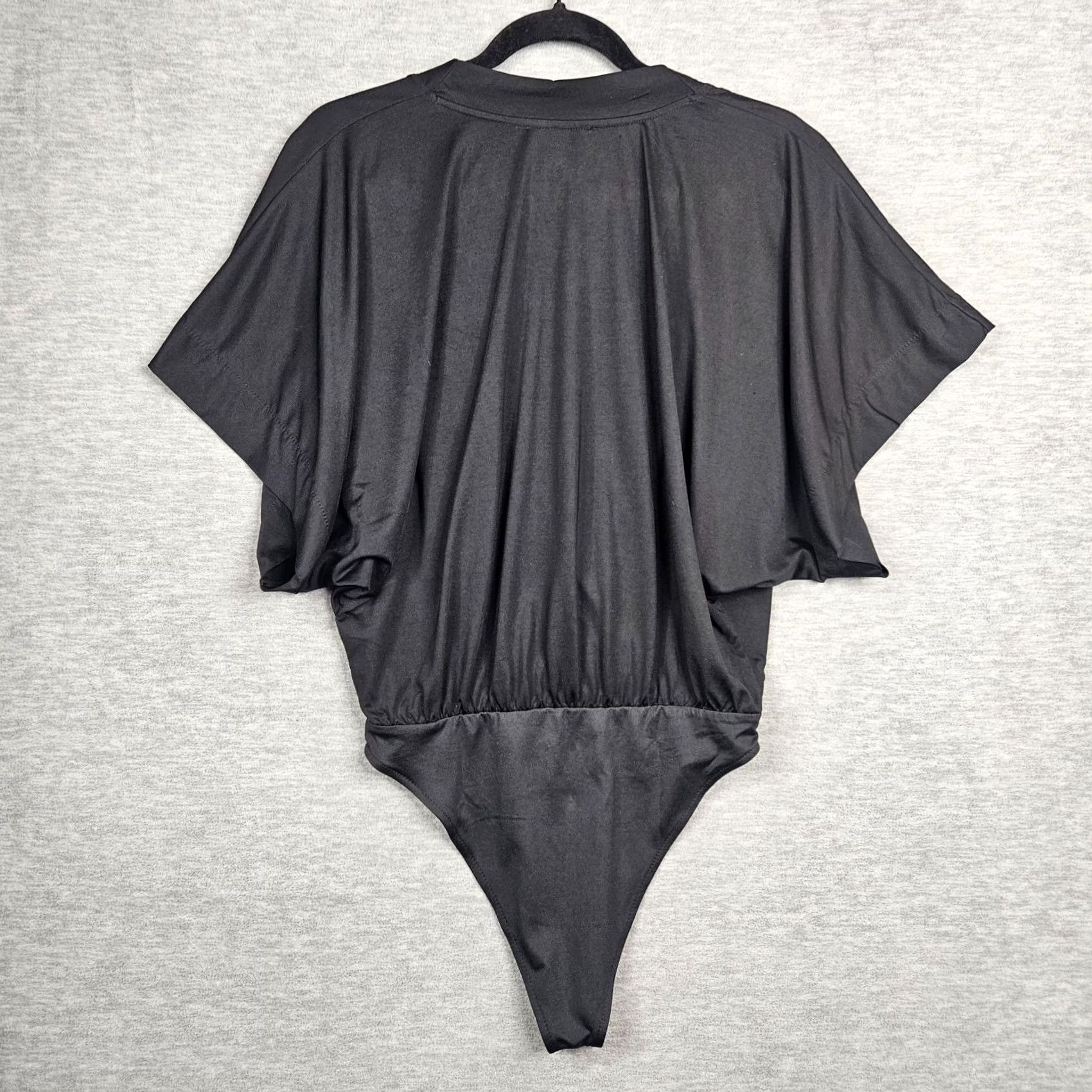 Zara ZARA Black Deep V-neck Short Sleeve Bodysuit Size S NEW Women Bodysuit Regular Knit Pattern Solid All Seasons Size S / US 4 / IT 40 - 2 Thumbnail