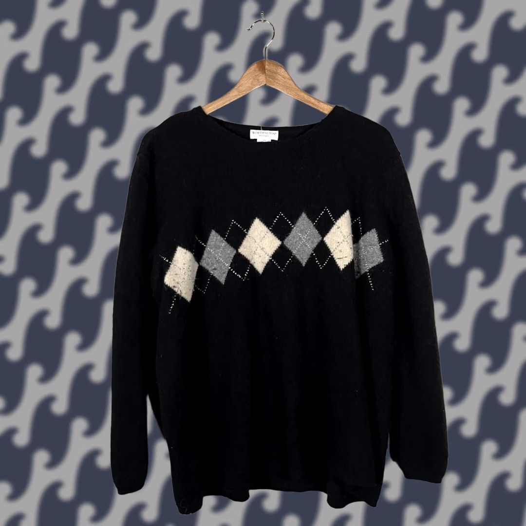 Worthington Worthington Woman Black Argyle Wool Angora Metallic Knit Sweater 3X Plus Size Size XXL / US 16-18 / IT 52-54 - 1 Thumbnail