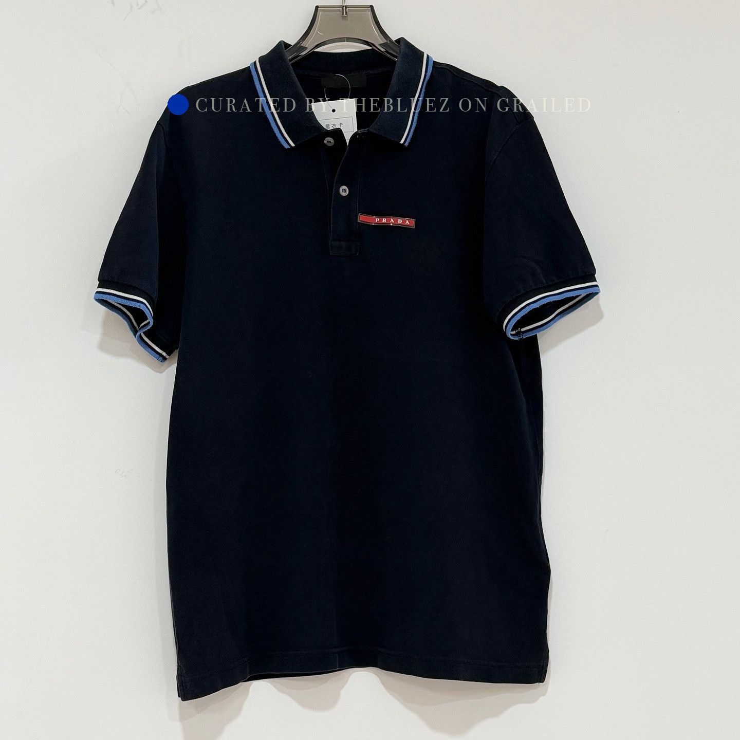 Prada Striped Collar Polo Shirt in Blue Size US L / EU 52-54 / 3 - 1 Thumbnail