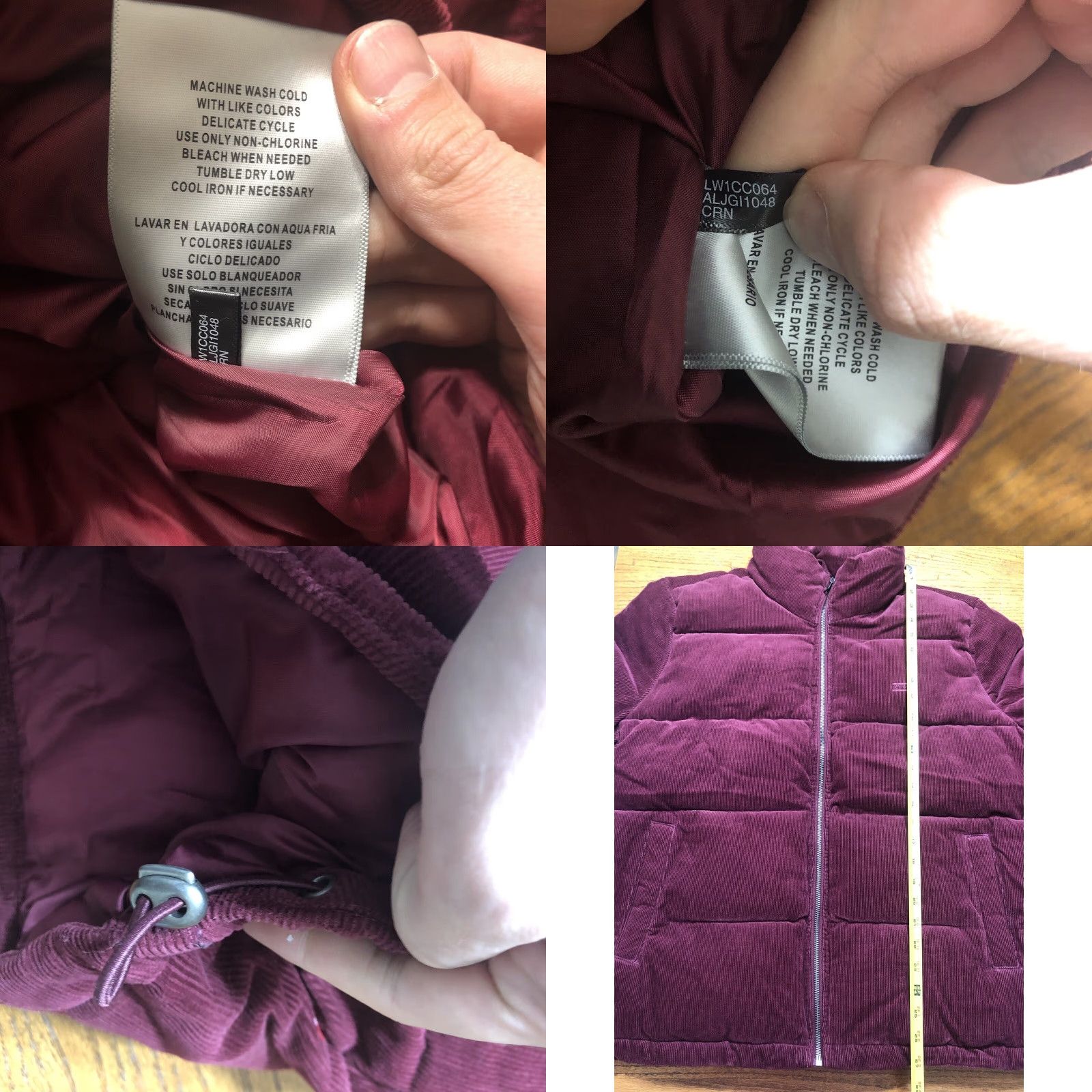 Levis Zoe Corduroy Coat Womens XXL Red Wine Quilted Puffer Jacket