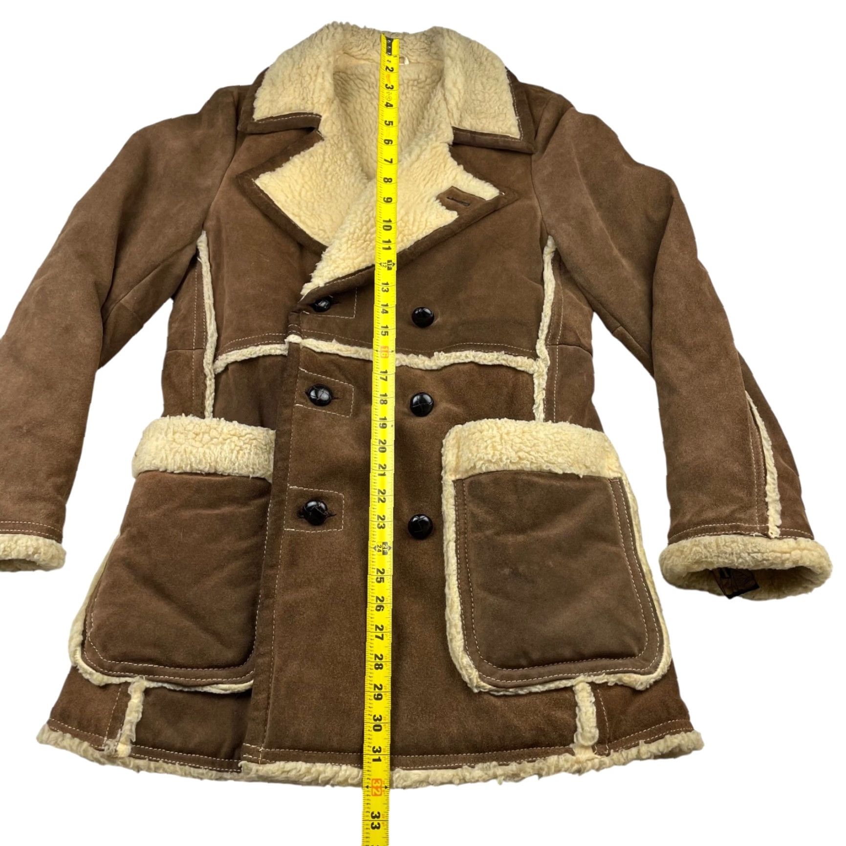 Vintage VTG The American Male Suede Leather Rancher Coat Brown 38 Men Coat Mid-Length Button Sherpa Lined Pockets Vintage Mens Leather Coat Size US XXS / EU 40 - 7 Thumbnail