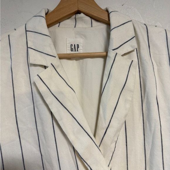 Other GAP Striped Linen Blend Blazer Sz 0 White w Navy Pinstripes Size XS / US 0-2 / IT 36-38 - 6 Thumbnail