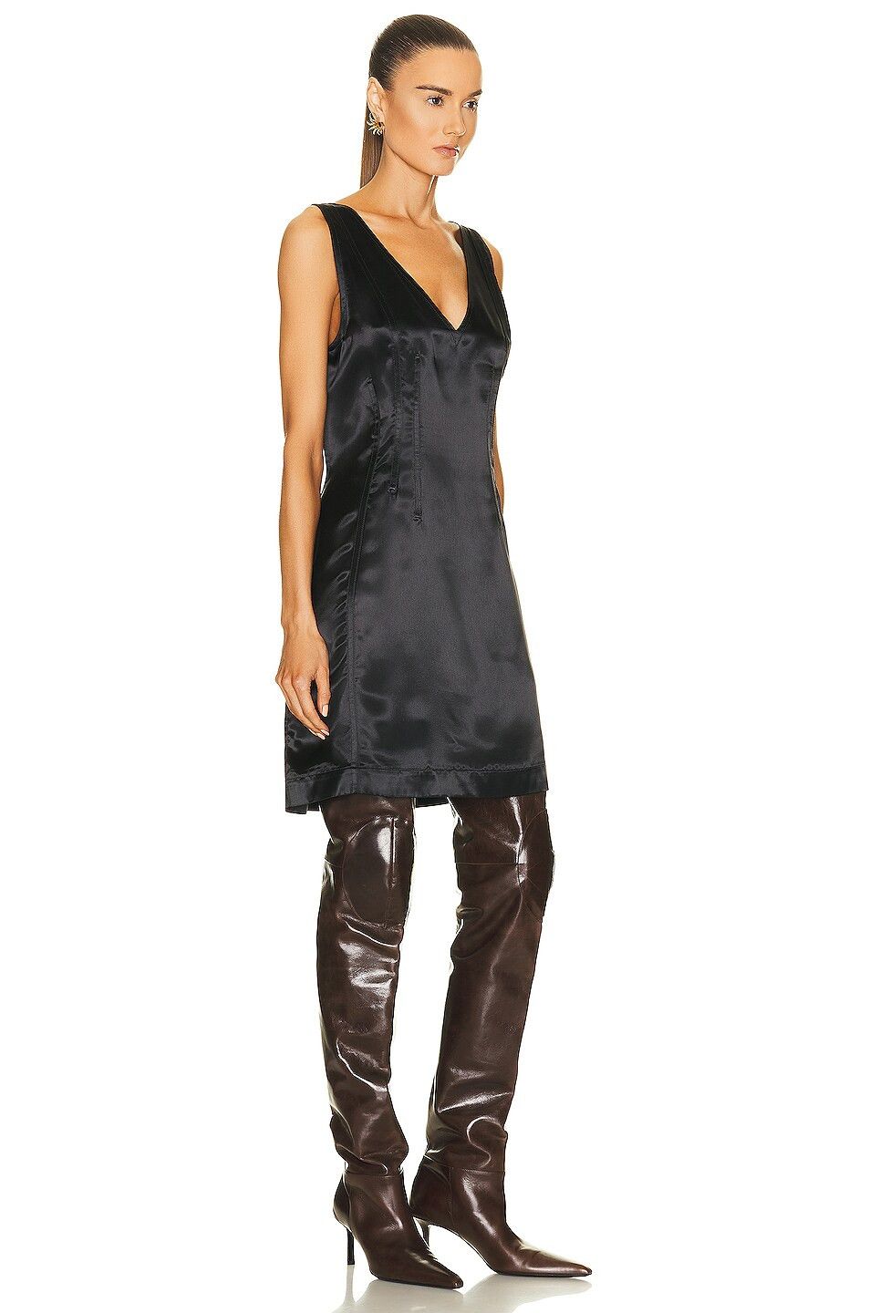 Bottega Veneta o1w1db10925 Shiny Satin Dress in Black Size L / US 10 / IT 46 - 2 Thumbnail