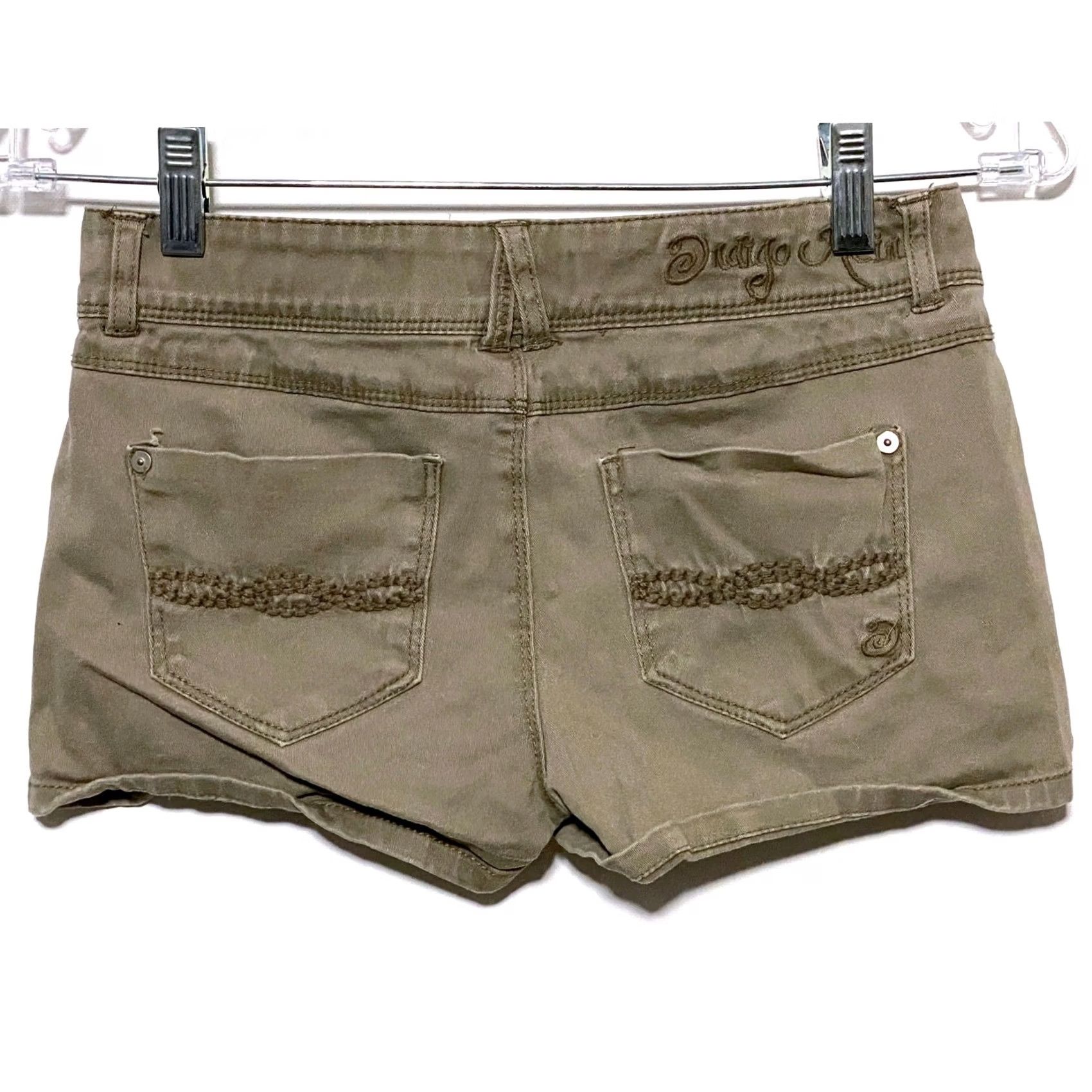 Olive Indigo Rein Forever Jean Shorts Juniors 1 Stretch Brown Olive 2" Inseam Y2K Summer Boho Womens Juniors Stretch Denim Shorts Size 26" / US 2 / IT 38 - 2 Thumbnail