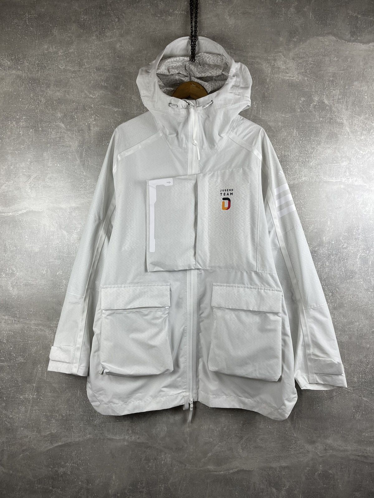 Adidas Adidas Germany Jugend Team Jacket | White Hooded Windbreaker Size US XL / EU 56 / 4 - 2 Thumbnail