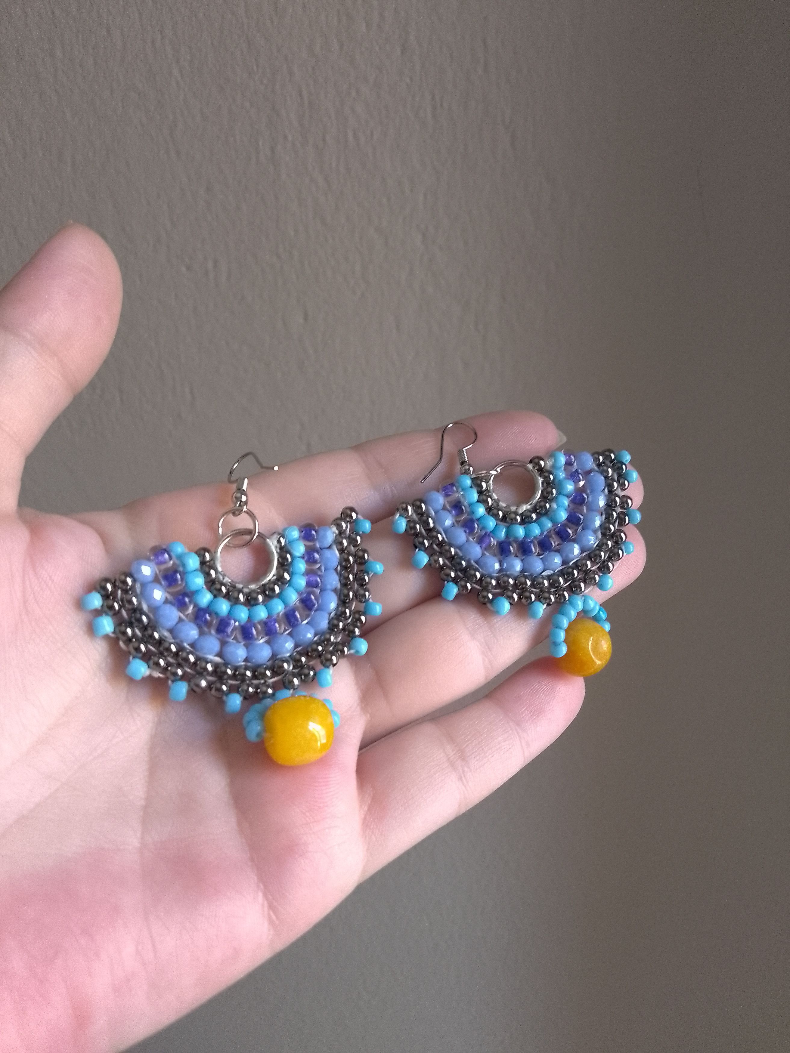 Handmade Earrings Fan Shape Ethnic Gypsy yellow natural gemstones Size ONE SIZE - 6 Thumbnail