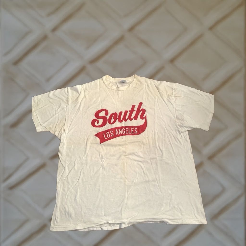 Russell Athletic VINTAGE Hanes Beefy-T T-Shirt Jersey XL Red 90s Mens Single Stitched South Los Angeles #34 Angel Size US XL / EU 56 / 4 - 1 Thumbnail