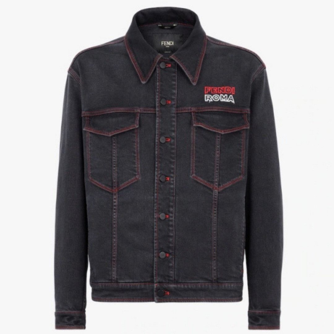 image of Fendi O1W1Db11223 Denim Jacket In Black, Men's (Size Medium)