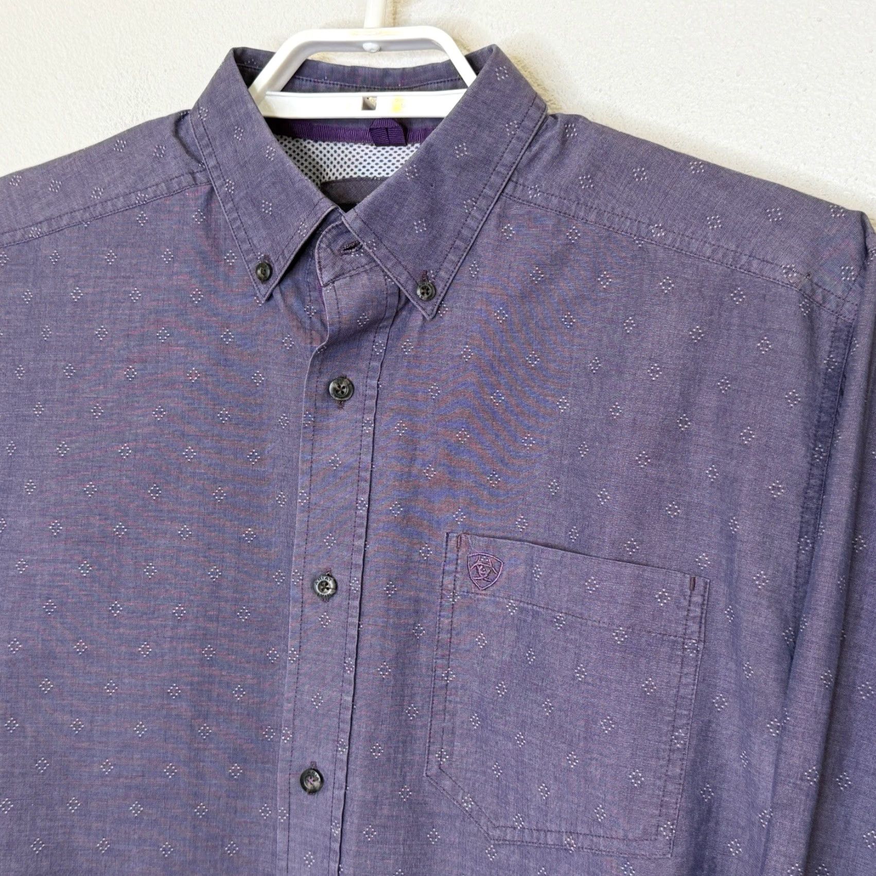 Ariat Ariat Pro Series Button Down Shirt Mens L Purple Long Sleeve Cotton Blend Button-Up Chest Pocket Western Theme Size US L / EU 52-54 / 3 - 2 Thumbnail
