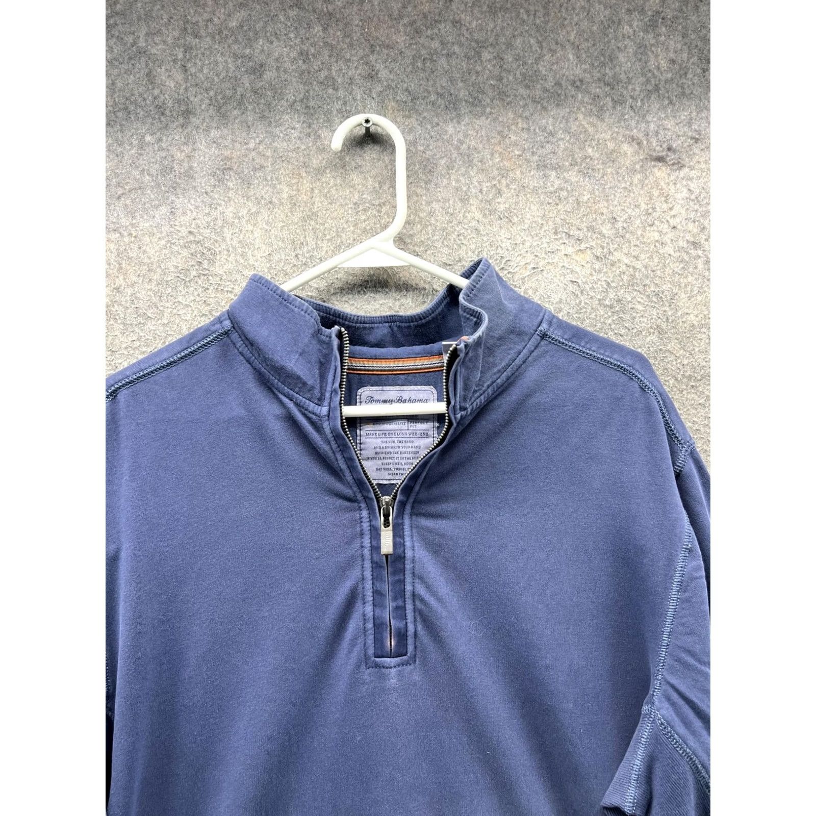 Tommy Bahama Tommy Bahama Sweater Mens L Blue 1/4 Zip Mock Neck Cotton Knit Pullover Size US L / EU 52-54 / 3 - 7 Thumbnail