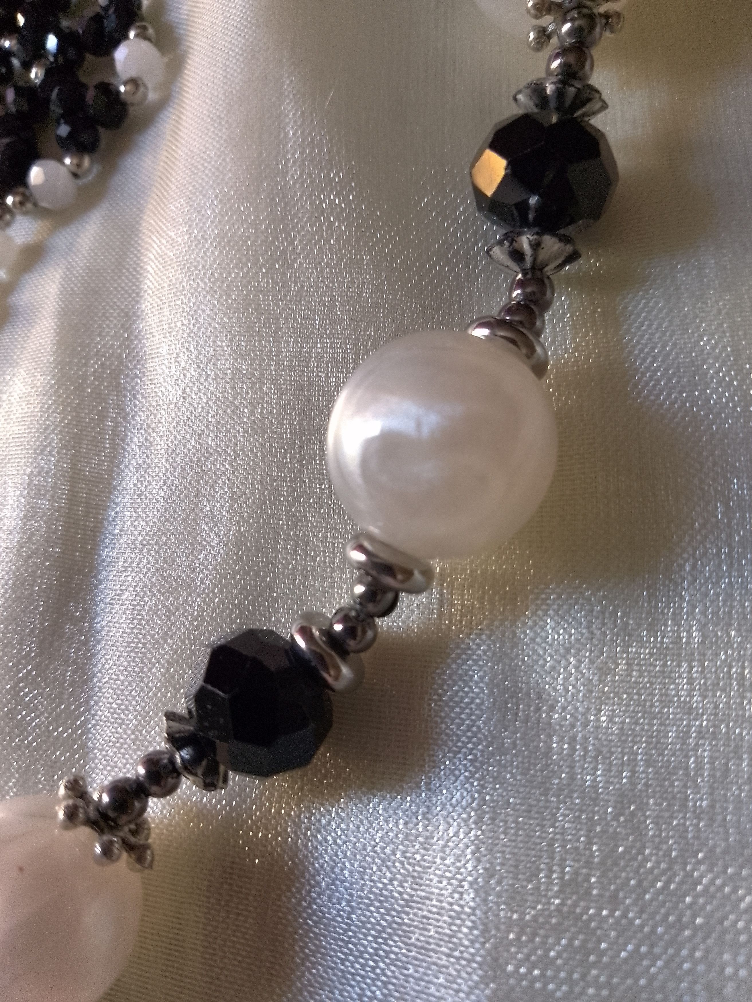 Handmade Necklace Vintage black/white Earrings Pearls tourmaline Size ONE SIZE - 2 Thumbnail