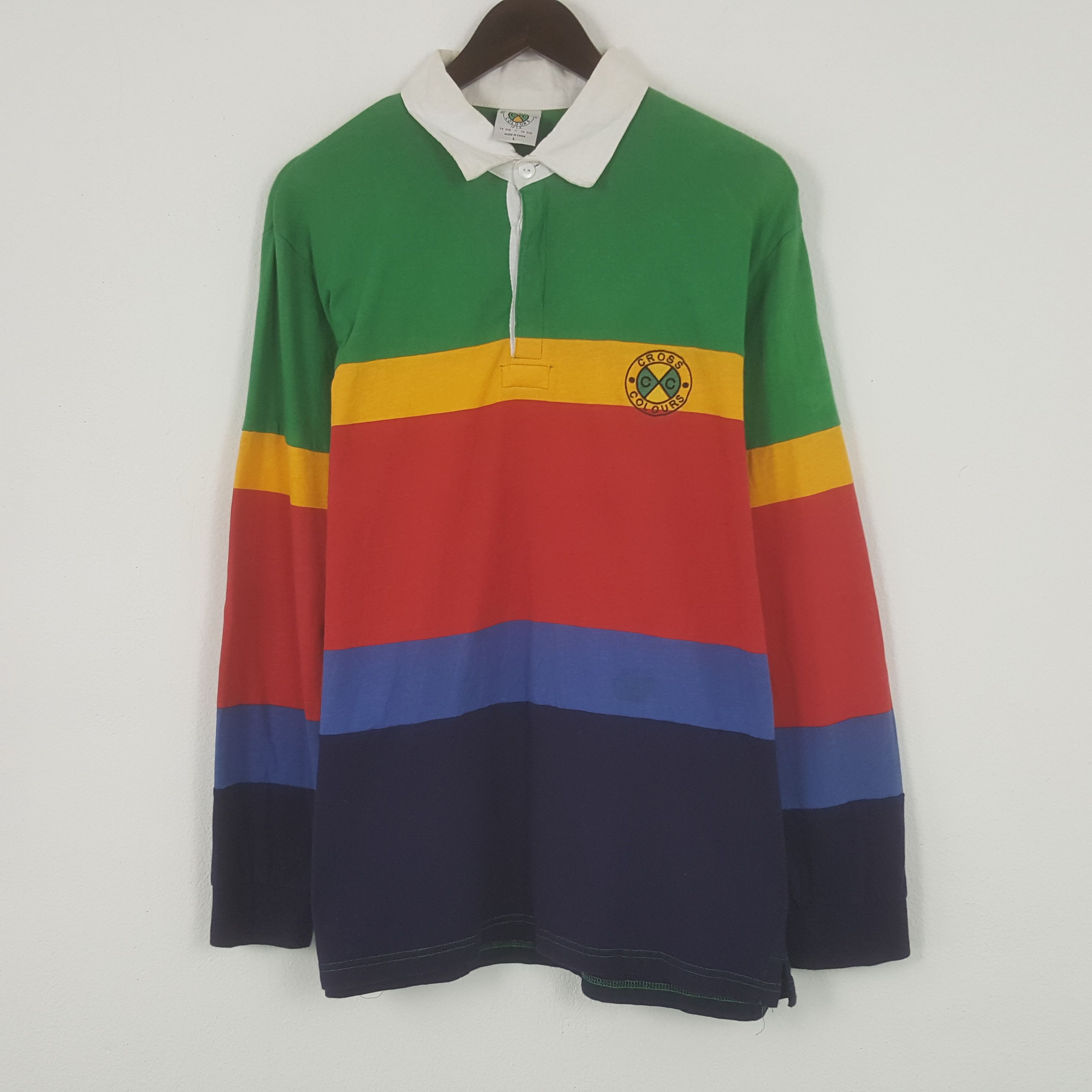 image of Cross Colours x Vintage Cross Colour Design Collar Tshirt, Men's (Size Large)