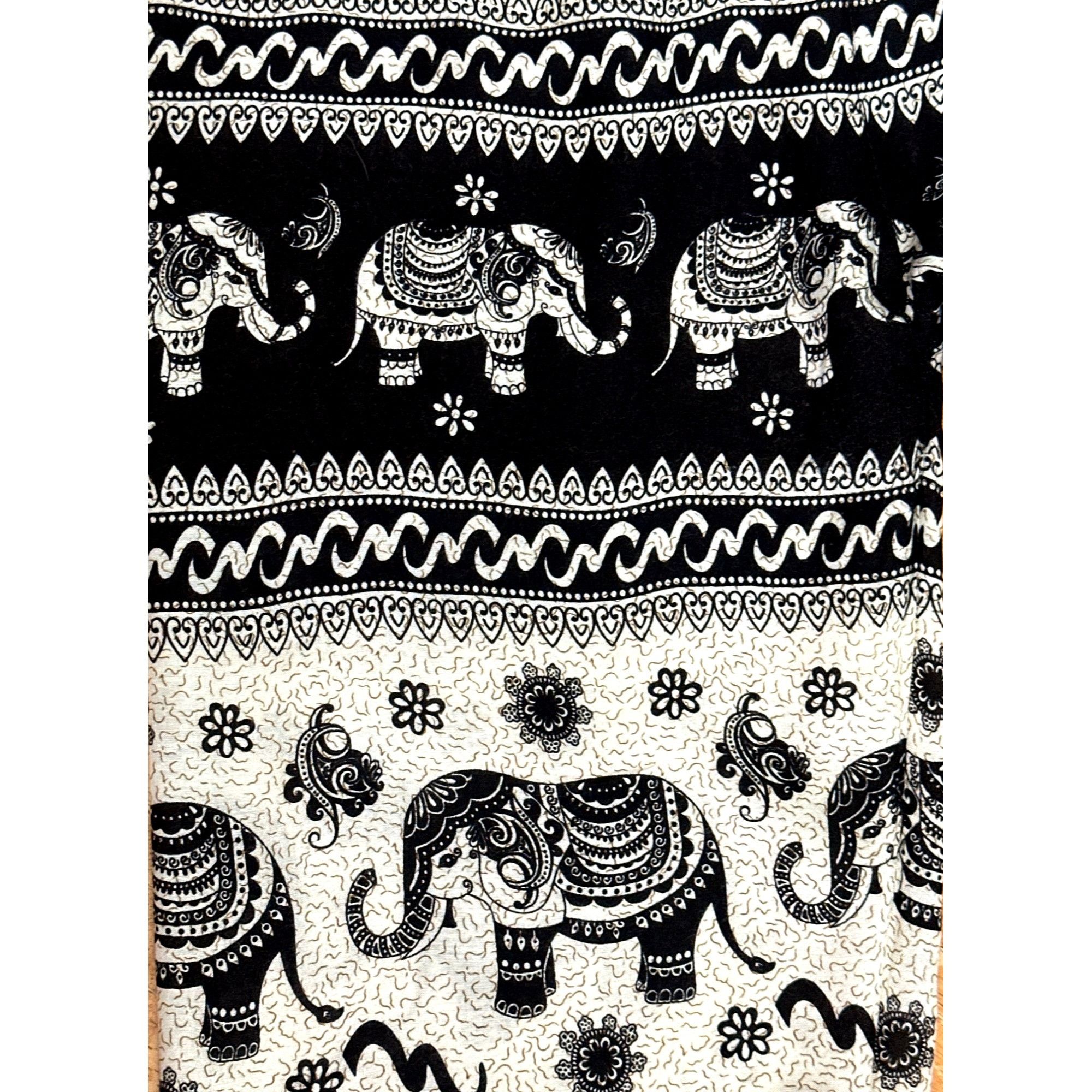 Other CCC Black Beige Elephant Print Rayon Pants Drawstring Waist Size 22" - 4 Thumbnail