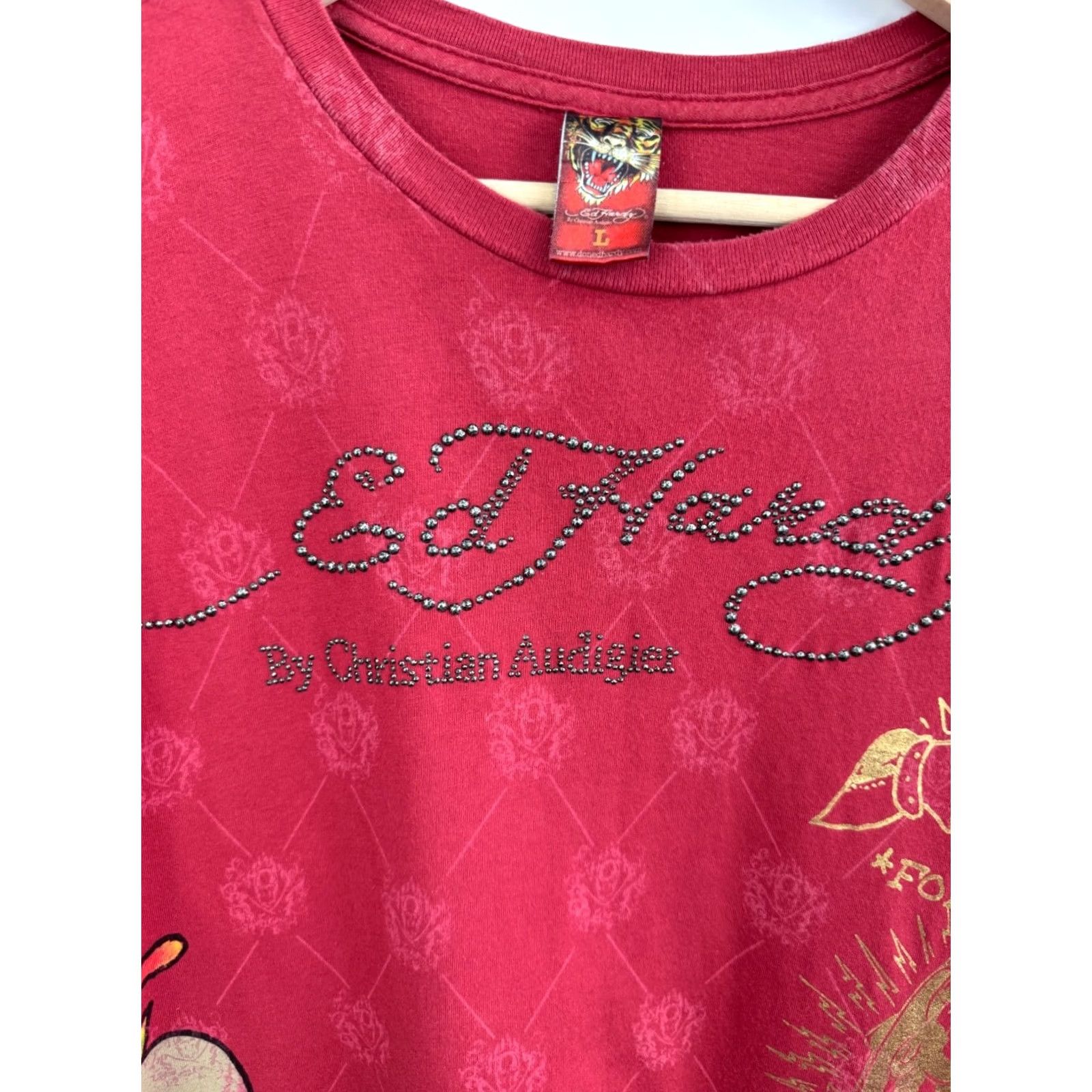 Ed Hardy VINTAGE ED Hardy T-Shirt Men L Red Retro 7829 Christian Audigier USA Sleeve Short Crew Neck cotton Size US L / EU 52-54 / 3 - 6 Thumbnail
