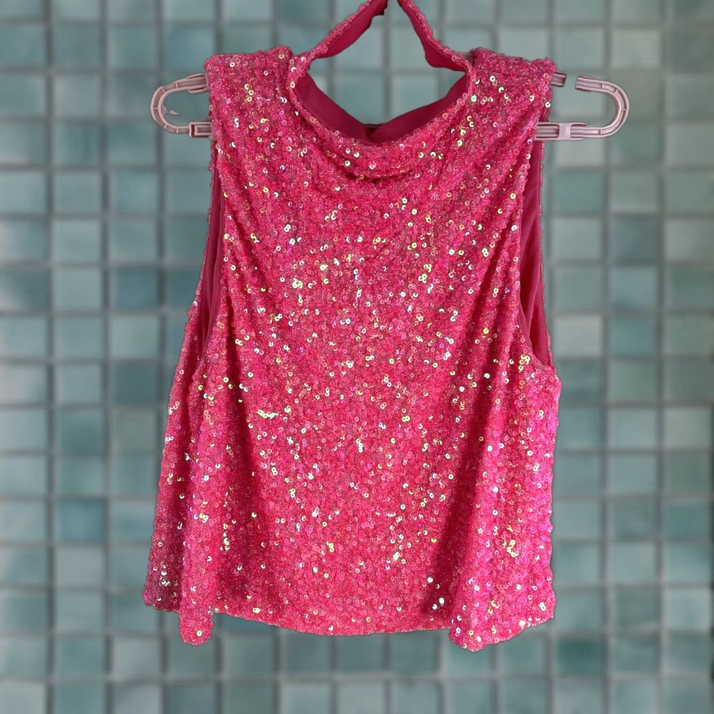 Nasty Gal Nasty Gal Sequin Sleeveless Top Womens Size 8 Pink Shirt 8 Womens Pink Sequin Sleeveless Cropped City Classic Casual Summer Spring Womens Size M / US 6-8 / IT 42-44 - 1 Thumbnail