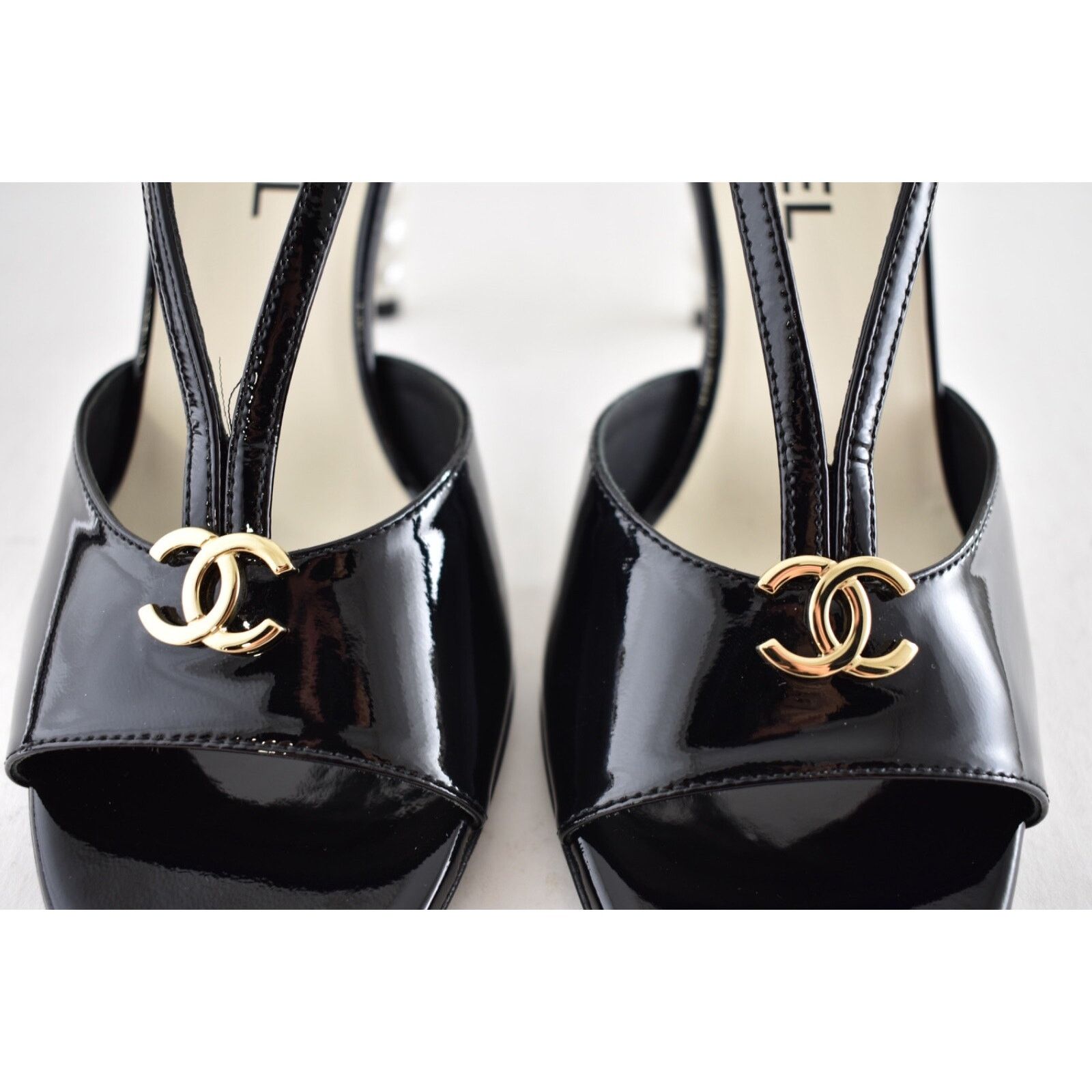 Chanel Chanel Patent Leather Pearl Heel Ankle Strappy Sandal Pump Size US 7 / IT 37 - 8 Thumbnail