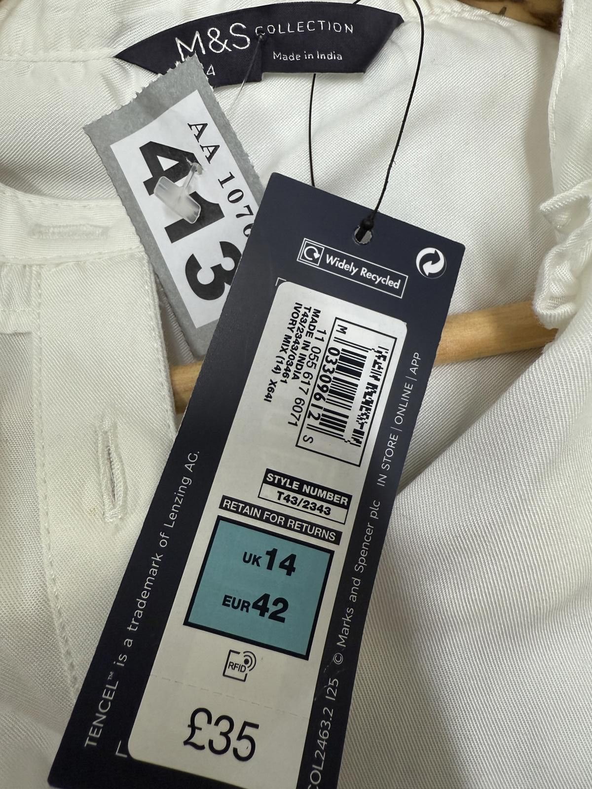Other M&S Collection White Long Sleeve Button-Up Blouse UK 14 EUR Size XL / US 12-14 / IT 48-50 - 2 Thumbnail
