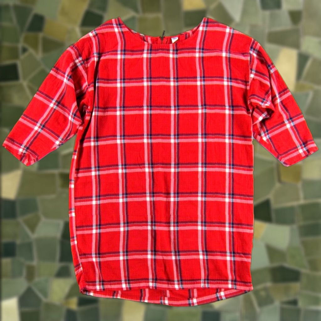 Old Navy Old Navy Plaid Flannel 3/4 Sleeve Tunic Shift Dress Large - 100% Cotton Red Blue, Knee Length, Vintage? Size L / US 10 / IT 46 - 1 Thumbnail