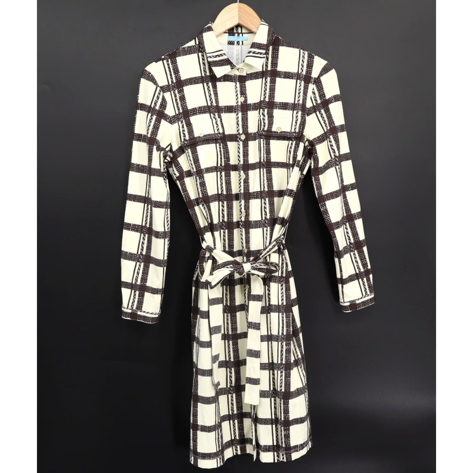 J.McLaughlin J. McLaughlin Women's Catalina Cloth Stretch Plaid Button Up Dress Cream/Brown M Size M / US 6-8 / IT 42-44 - 2 Thumbnail