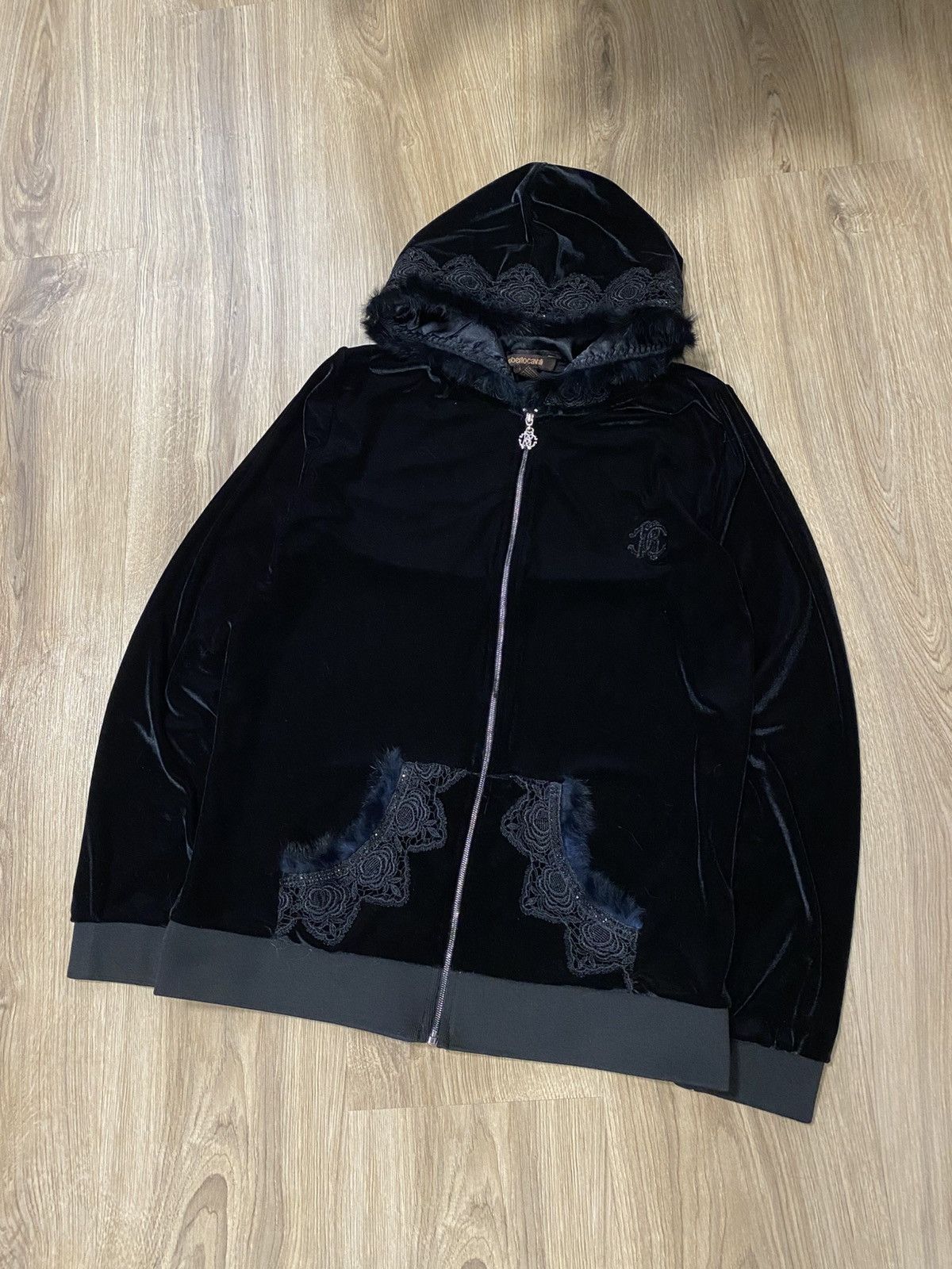 Roberto Cavalli Roberto Cavalli Velour Hoodie With Fur On The Hood Size: XL Size XL / US 12-14 / IT 48-50 - 1 Thumbnail
