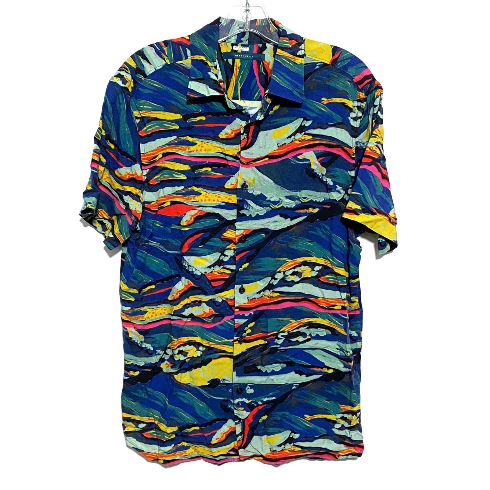 Perry Ellis Perry Ellis Button-Up Shirt Men S Viscose Watercolor Abstract Colorblock 80s Artsy Indie Short Sleeve Blue Button-Down Casual Workwear Travel Mens Size US S / EU 44-46 / 1 - 2 Thumbnail