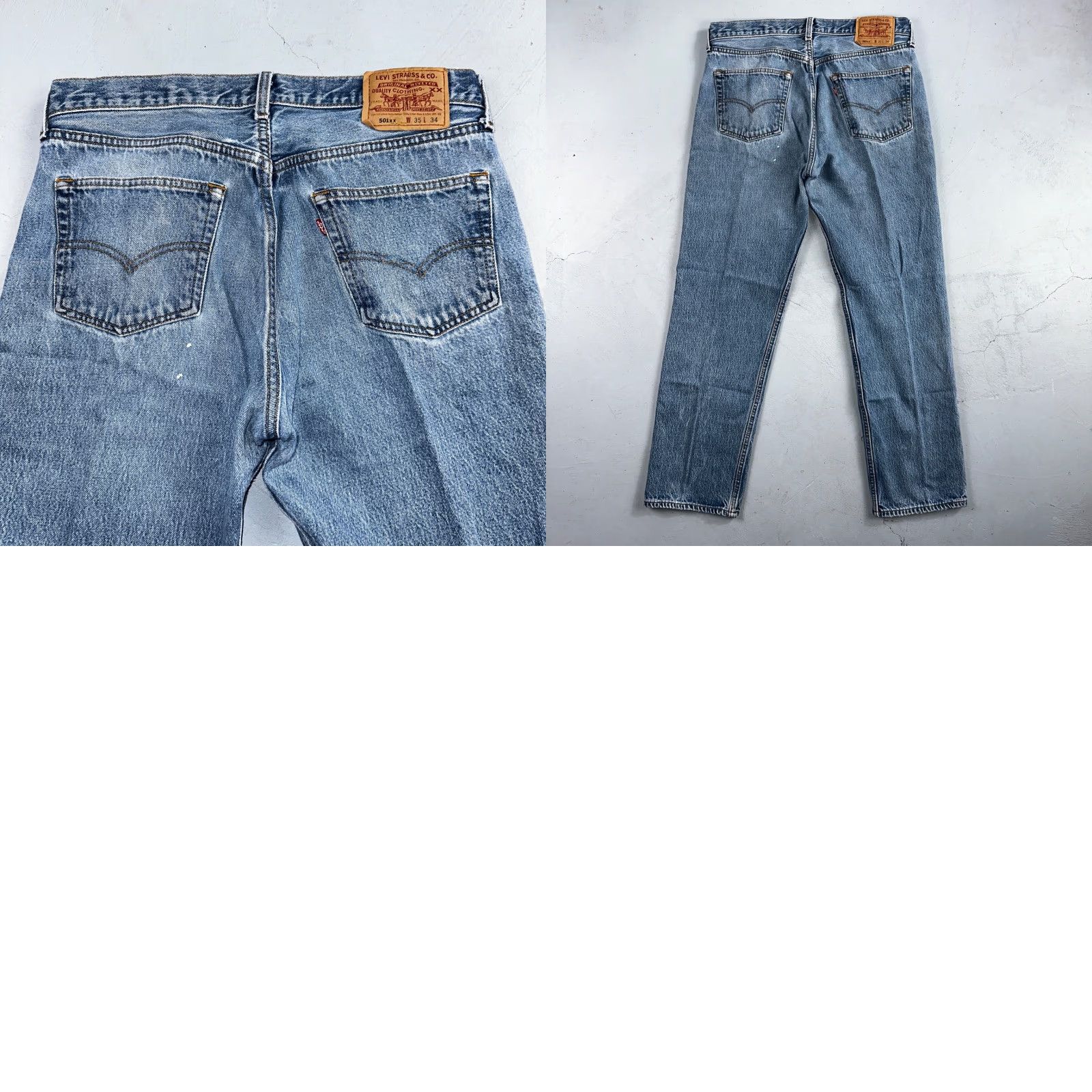 Levi's VINTAGE Levi's 501 Jeans Men Straight 90s USA Blue Light Wash 35x34 Inseam 34 Mid Rise Regular Fit 100% Cotton Denim Size US 35 - 10 Thumbnail