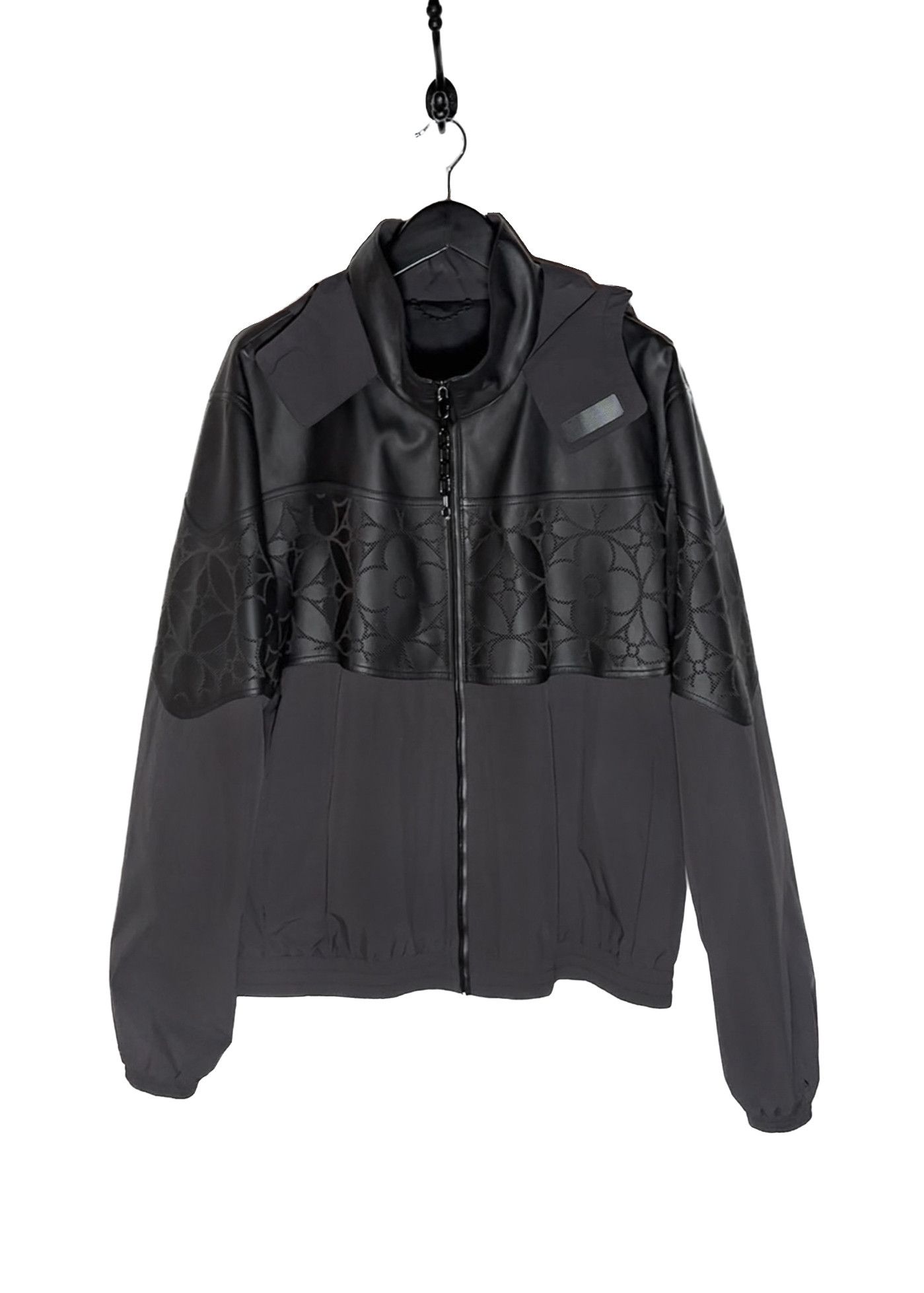 Louis Vuitton Louis Vuitton Black Leather Monogram Flower Mix Nylon Jacket Size US XL / EU 56 / 4 - 1 Thumbnail