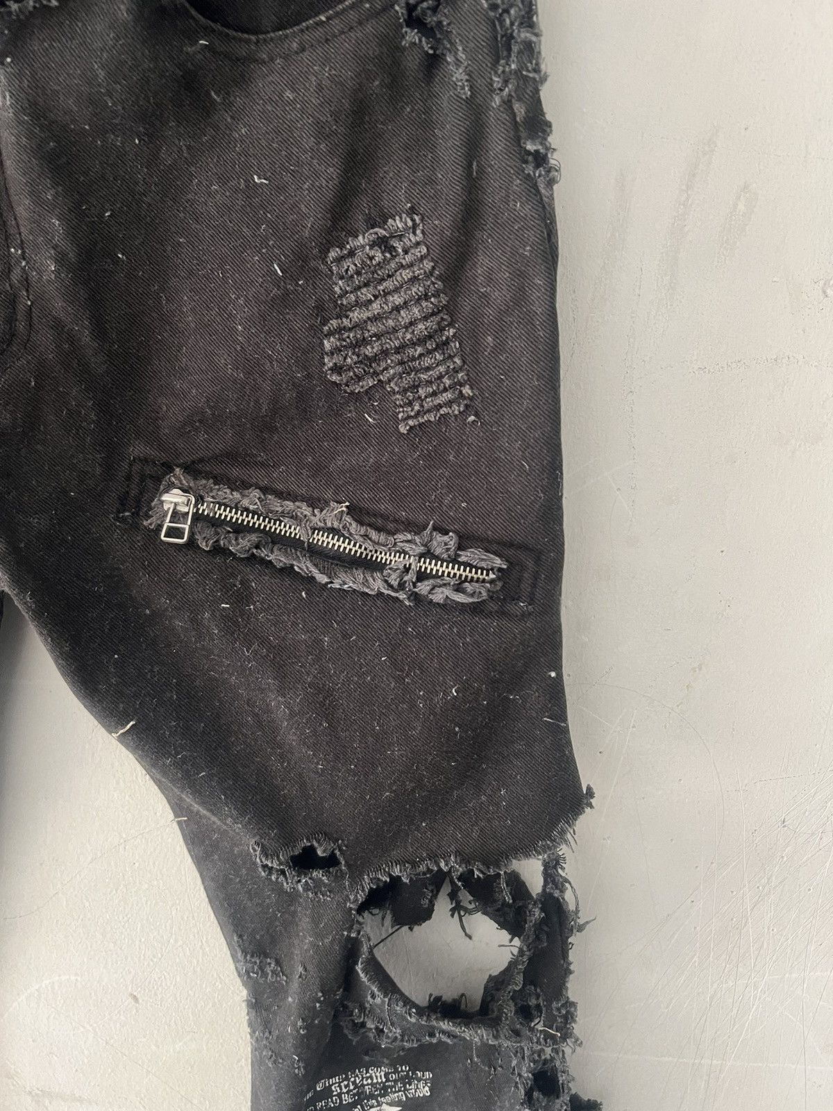 Japanese Brand MUGATAMUGARU🔥THRASHED FLARED BLACK DENIM Size US 30 / EU 46 - 6 Thumbnail