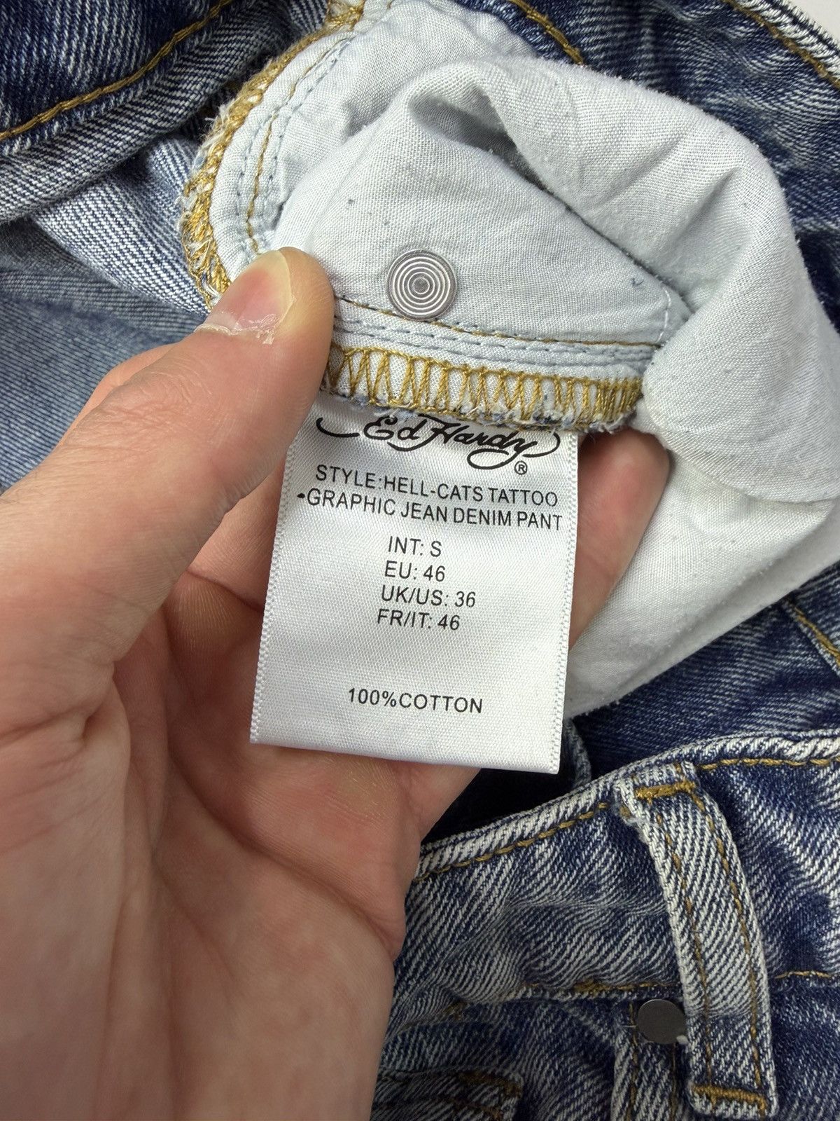 Ed Hardy Vintage Ed Hardy Embroidered Flame Denim Jeans Y2K Biker Size US 31 - 17 Thumbnail