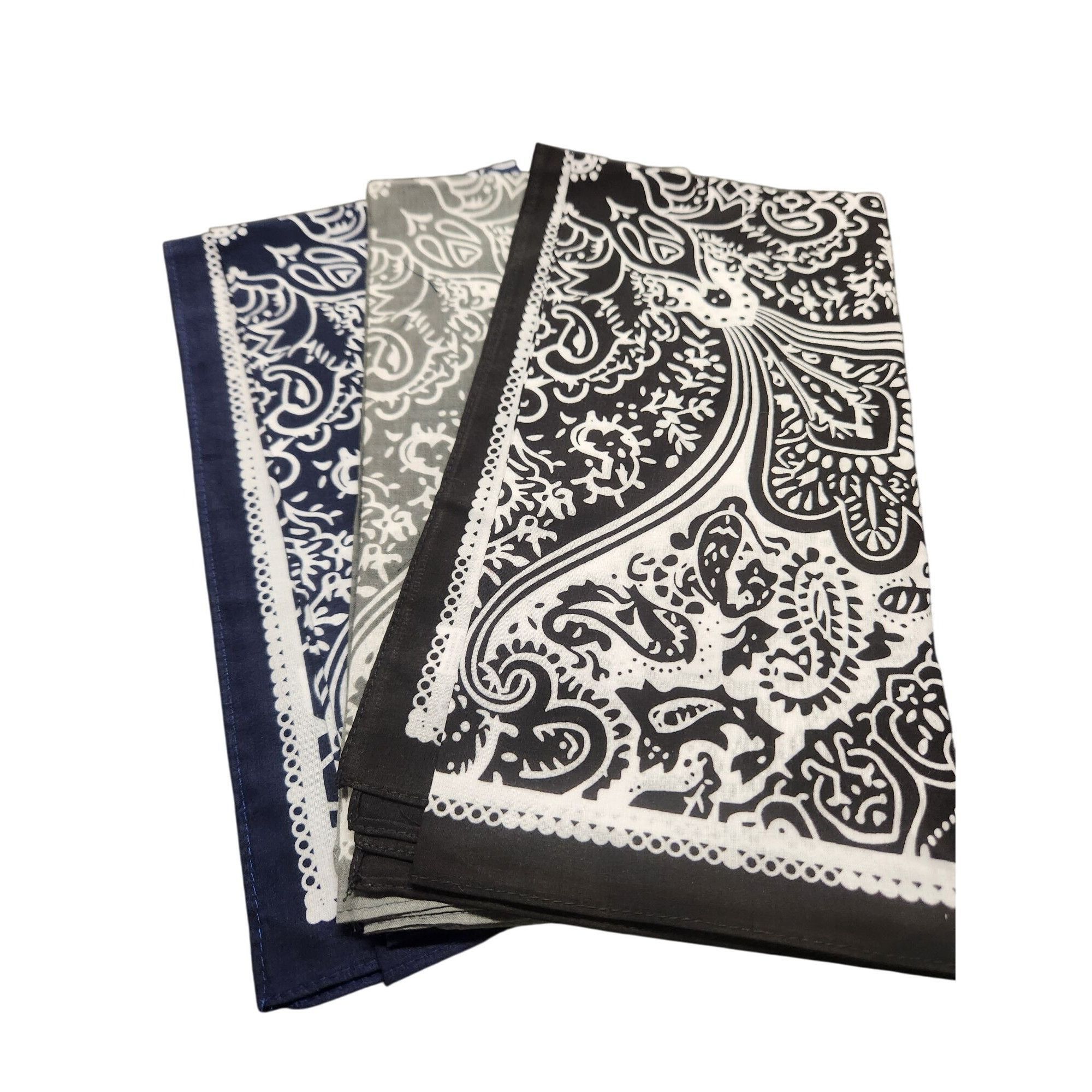 Other Cotton Bandanas Paisley Print Handkerchiefs 3-Pack Black/Gra Size ONE SIZE - 15 Thumbnail