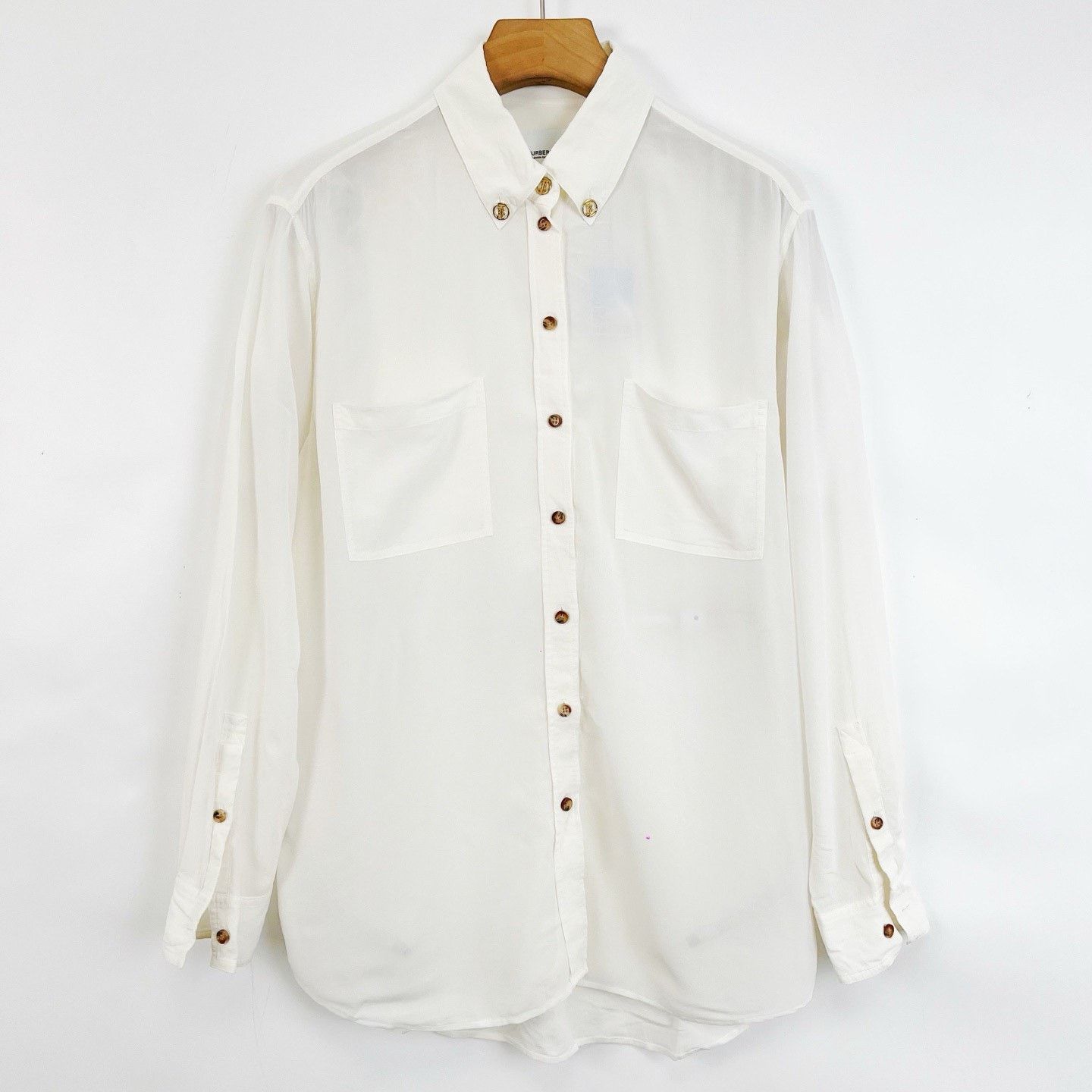 Burberry Burberry White Silk Long-Sleeve Shirt Size S / US 4 / IT 40 - 1 Thumbnail