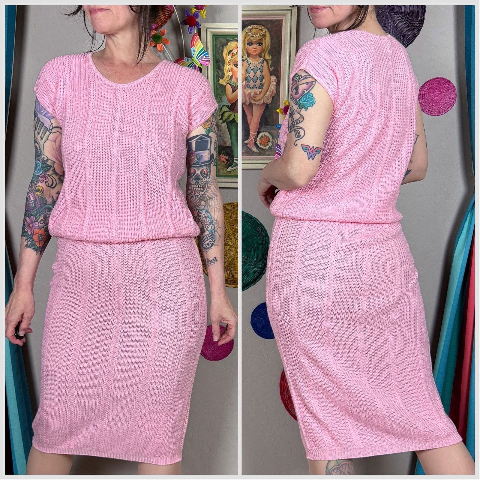 Vintage Vintage 1970s Pink Knit Matching Sweater & Skirt 2-Piece Set Size 25" / US 0 / IT 36 - 3 Thumbnail