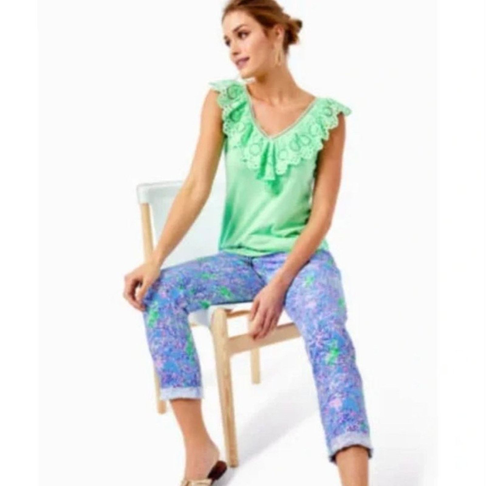 Lilly Pulitzer Lilly Pulitzer Taron Mid-Rise Linen Pant Blue Peri Medium Size 28" / US 6 / IT 42 - 1 Thumbnail