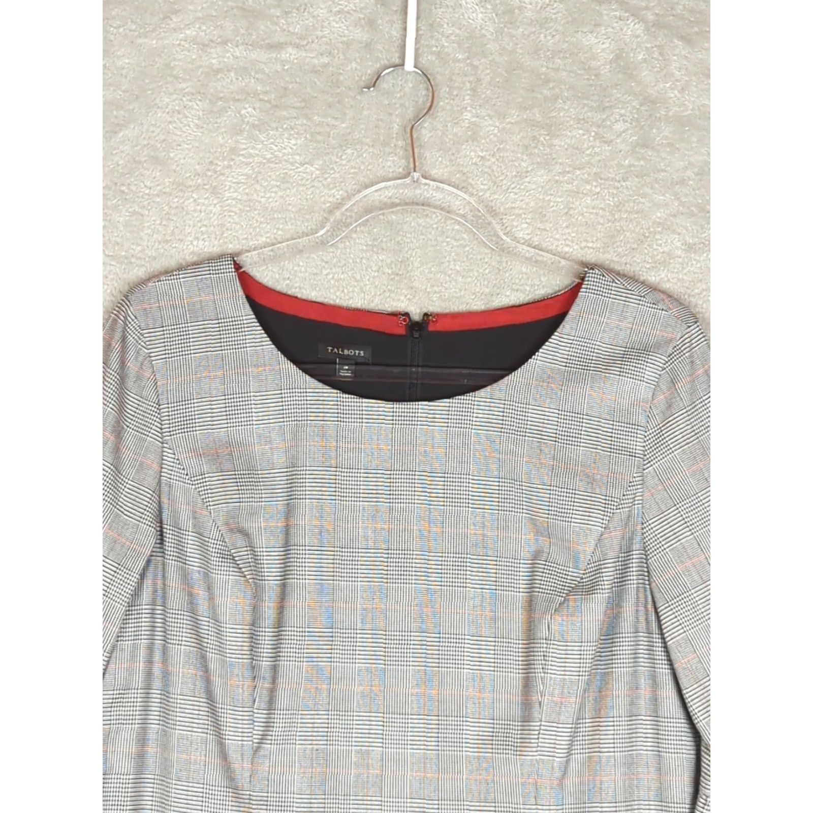 Talbots Talbots Glen Plaid Sheath Dress 10 Black Multi Bell Sleeve Knee Length Crew Neck Zipper Tweed Polyester Size L / US 10 / IT 46 - 3 Thumbnail