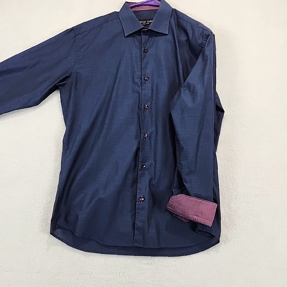 Jared Lang VINTAGE: No? (Note: Original title not vintage) Jared Lang Dress Shirt Navy Blue Button-Up Men L Cotton Solid Body/Workwear/Professional Size 42R - 6 Thumbnail