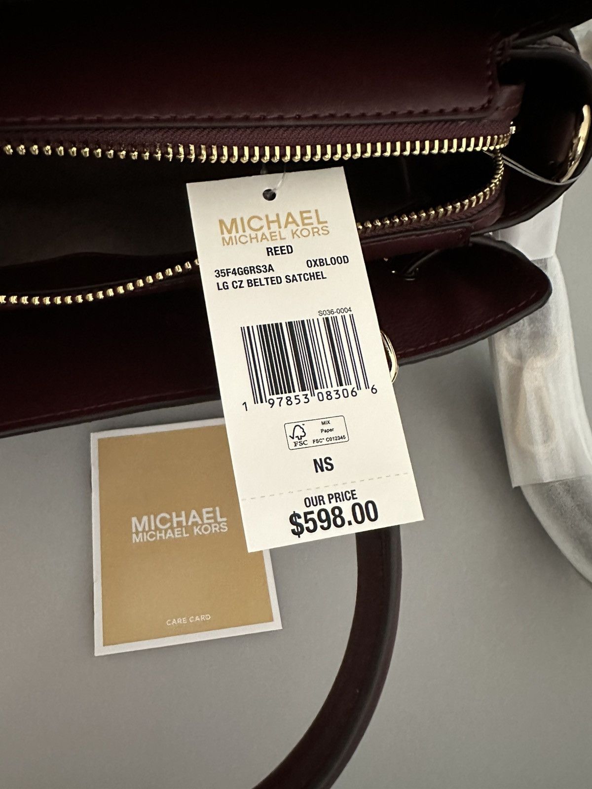 Michael Kors Reed Large Croc-Embossed Leather Belted Satchel Oxblood Size ONE SIZE - 6 Thumbnail