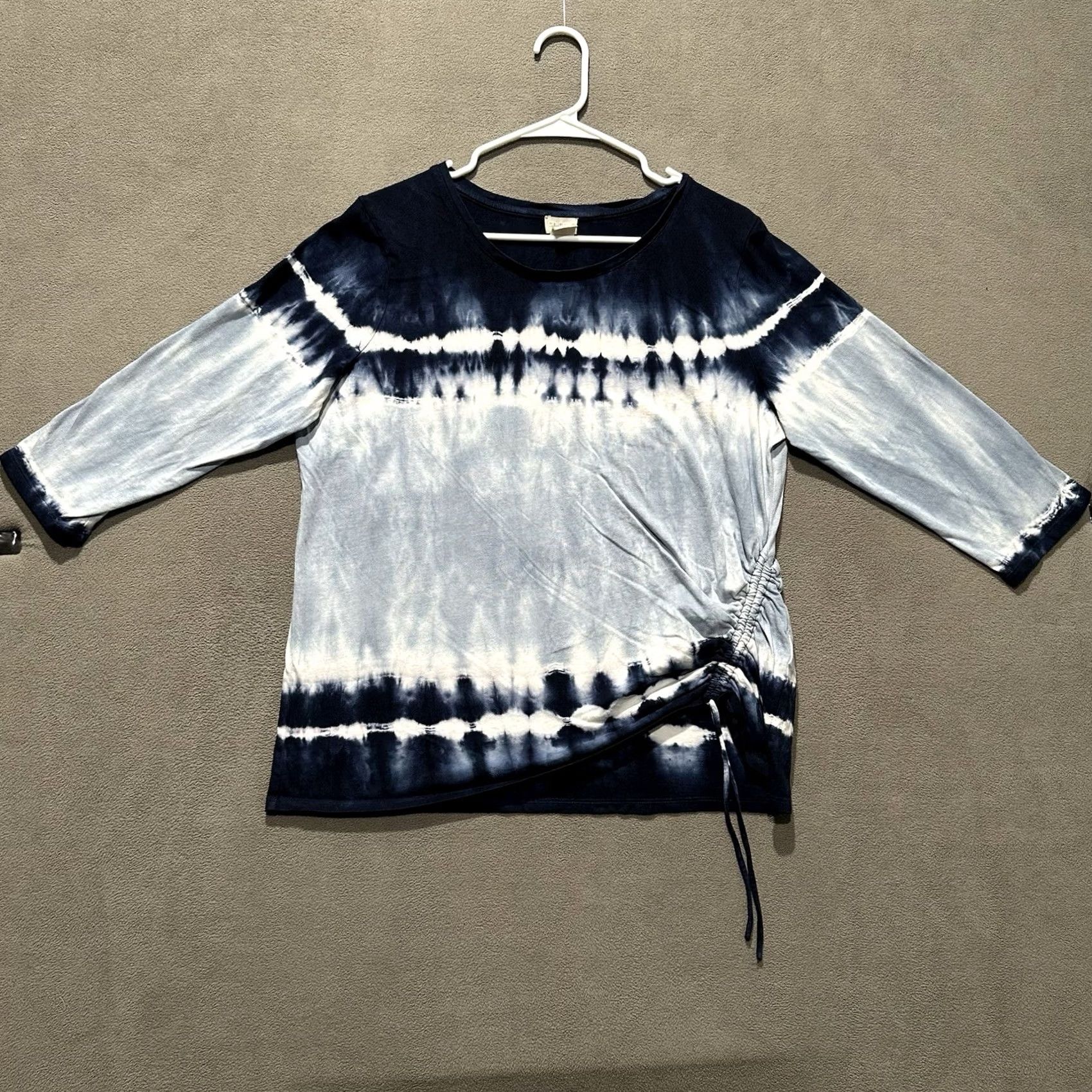 Vintage Chico's Tunic Shirt Womens 12/14 Tie Dye Blue White Drawstring Cinch Waist 3/4 Sleeve Size XL / US 12-14 / IT 48-50 - 2 Thumbnail